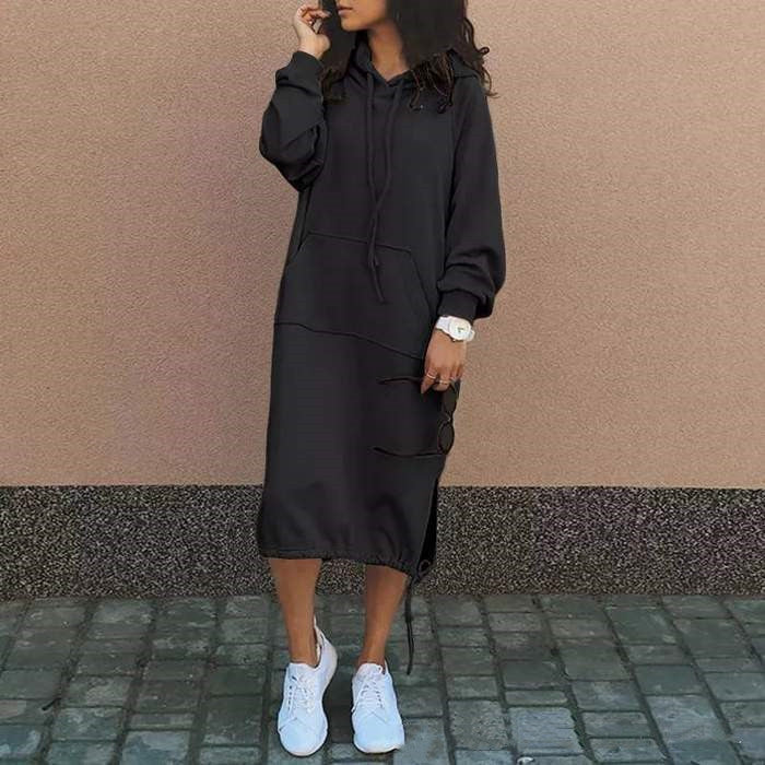 Casual Long-sleeved Hooded Sweater With Pocket Fashion Drawstring Long Sweatshirt Womens Clothing LadyShow.Store