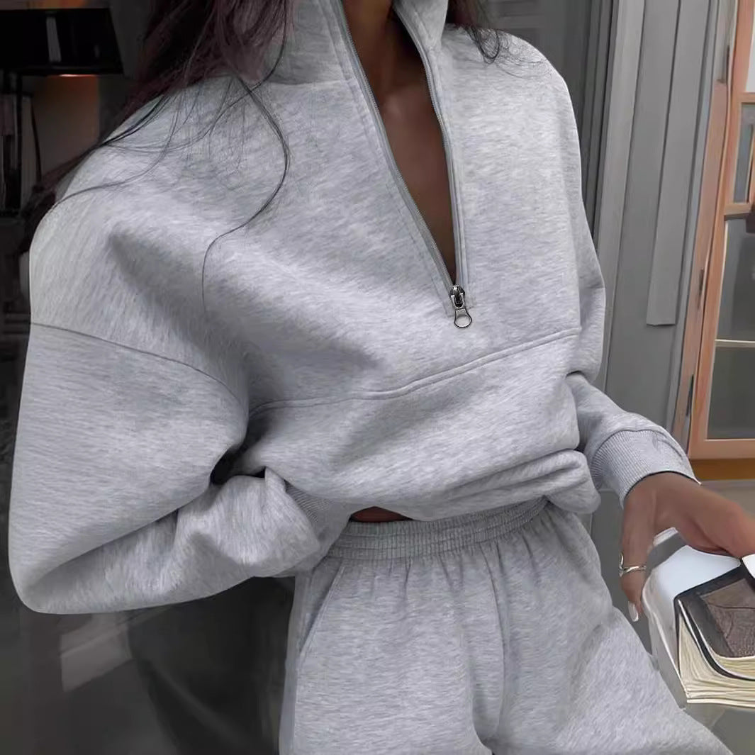 Long-sleeved Sports Sweatshirt Suit Fashion Stand-up Collar Zip-up Top And Elastic Band Trousers With Pocket Srping Fall Clothing For Women NorixaFashion.com