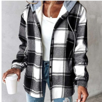 Plaid Hooded Jacket Fashion Casual Button Pocket Coat Autumn And Winter Women's Clothing LuxuryLifeWay Online Store