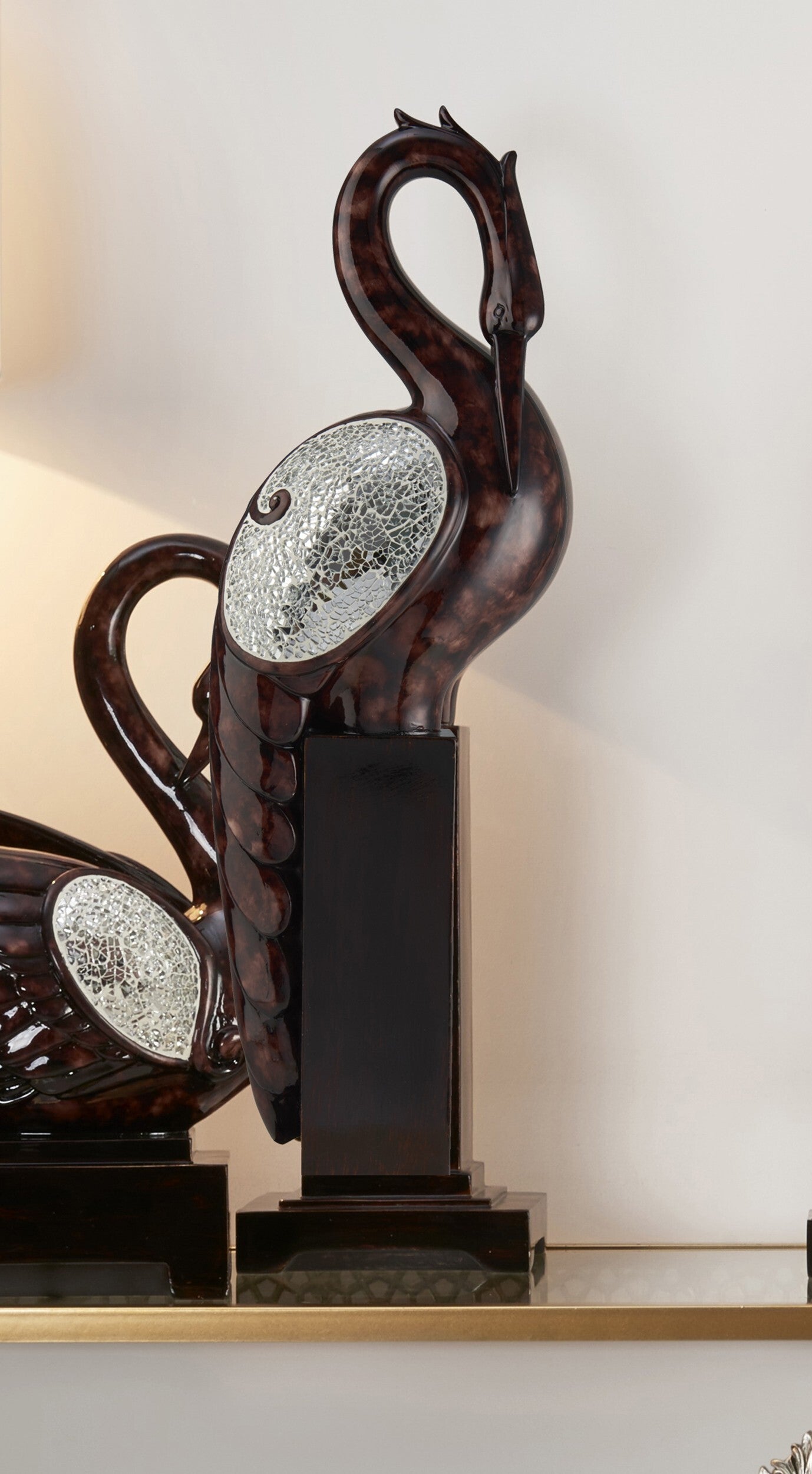 27" Marbleized Cherry Brown Polyresin Crane Figurine Sculpture LuxuryLifeWay Online Store