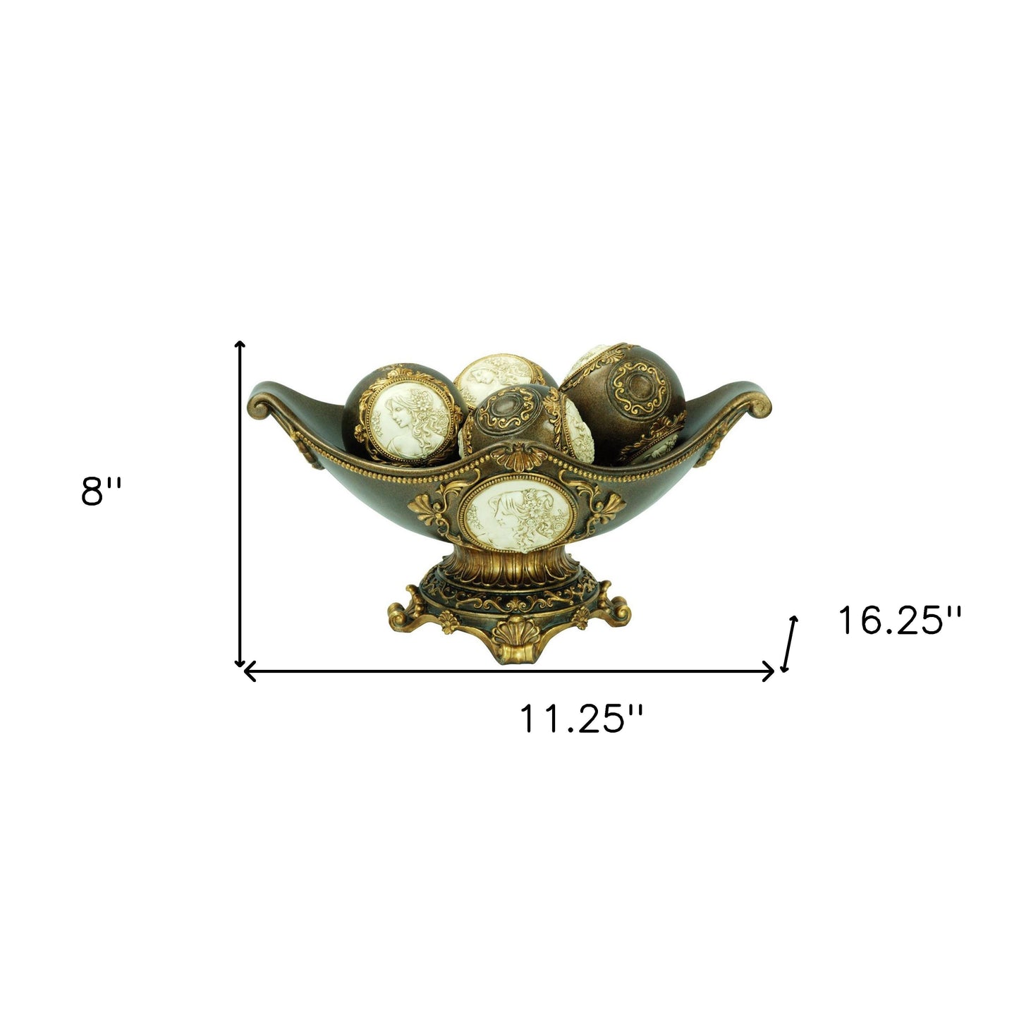8" Bronze Polyresin Classical Greek Decorative Bowl With Orbs LuxuryLifeWay Online Store