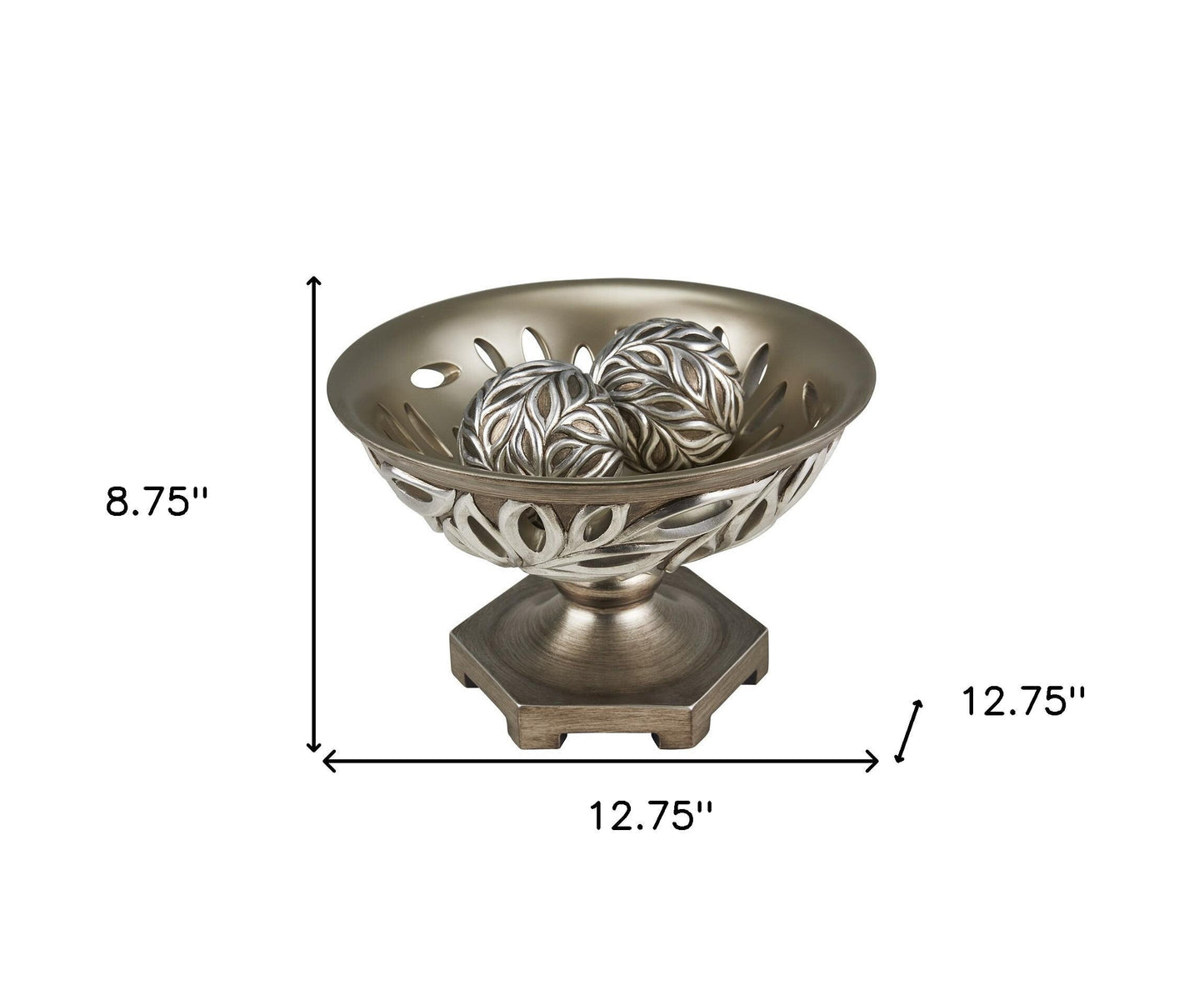13" Brushed Silver Leaf Polyresin Decorative Pedestal Bowl with Orbs LuxuryLifeWay Online Store