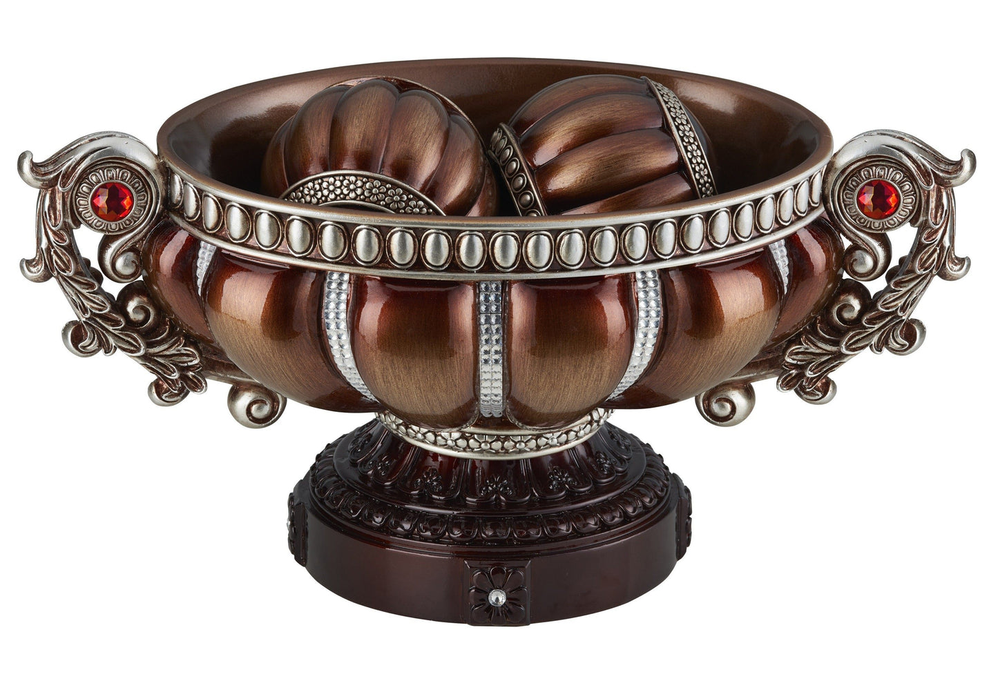 9" Reddish Bronze And Silver Polyresin Decorative Bowl With Orbs LuxuryLifeWay Online Store