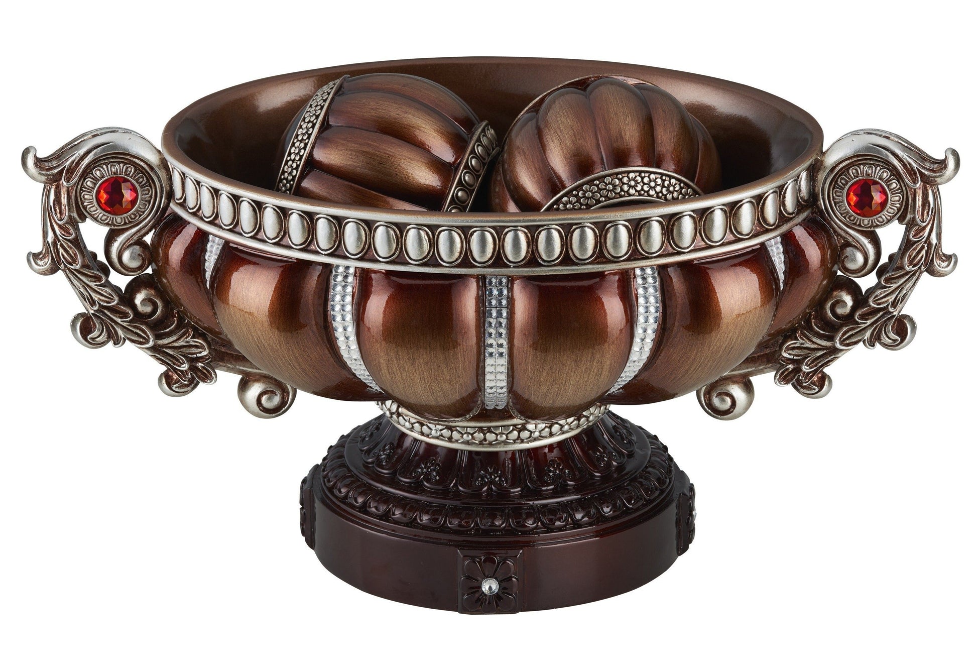 9" Reddish Bronze And Silver Polyresin Decorative Bowl With Orbs LuxuryLifeWay Online Store