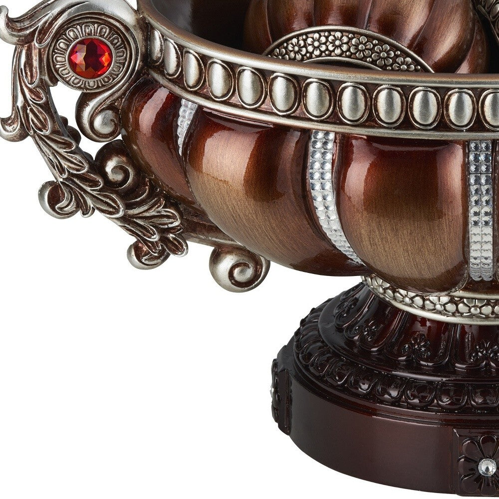 9" Reddish Bronze And Silver Polyresin Decorative Bowl With Orbs LuxuryLifeWay Online Store