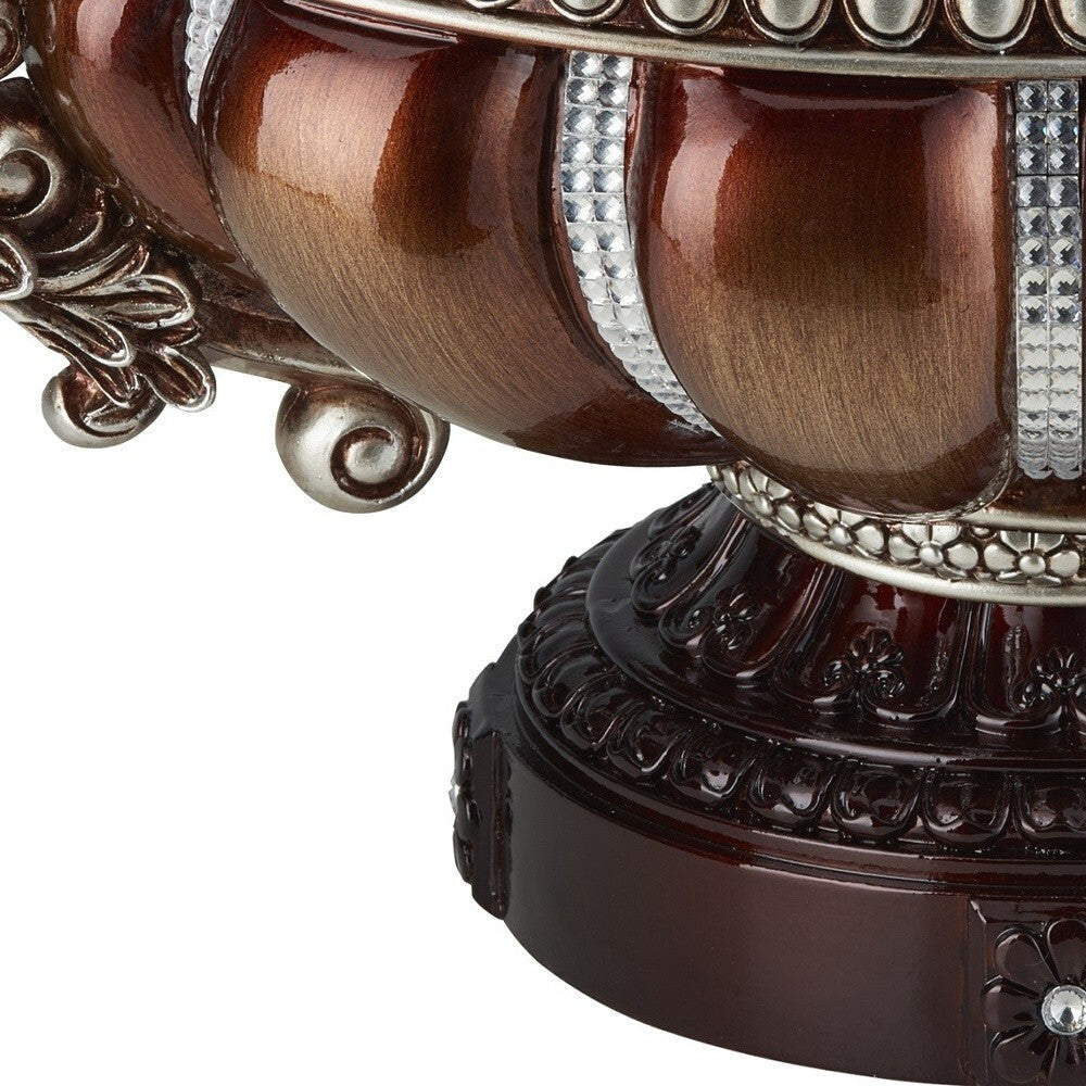 9" Reddish Bronze And Silver Polyresin Decorative Bowl With Orbs LuxuryLifeWay Online Store