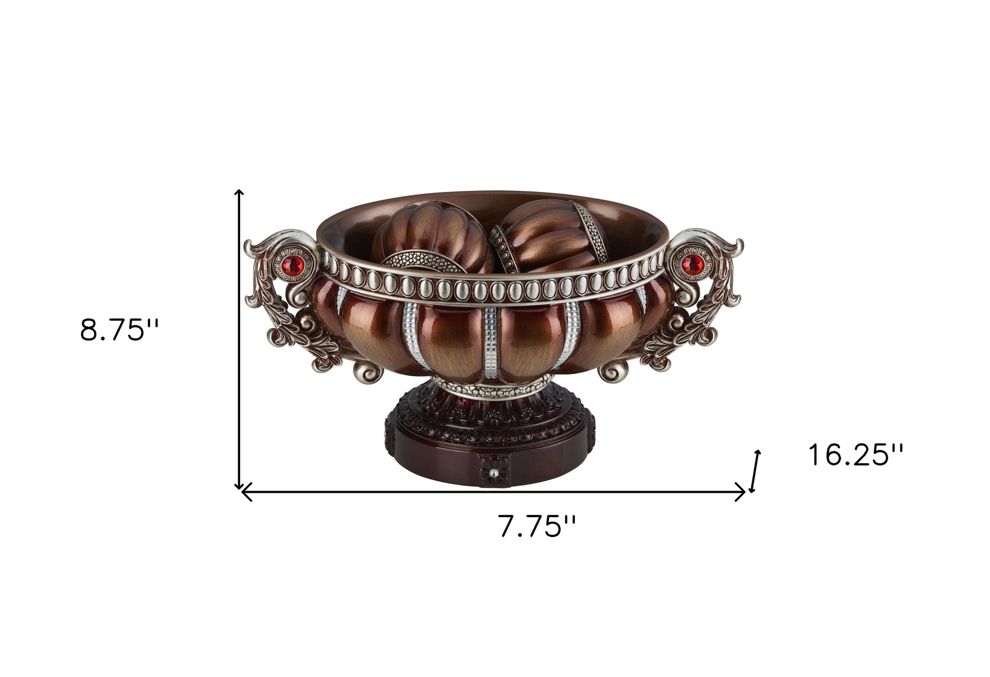 9" Reddish Bronze And Silver Polyresin Decorative Bowl With Orbs LuxuryLifeWay Online Store