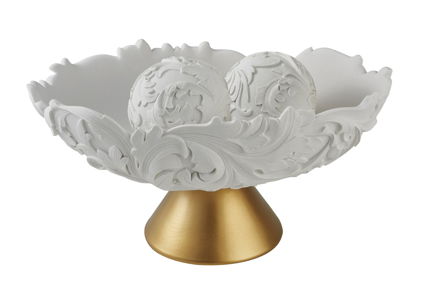9" Matte Gold And White Polyresin Decorative Bowl With Orbs LuxuryLifeWay Online Store