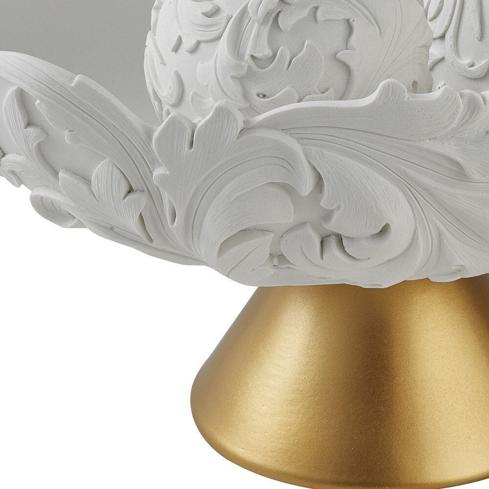 9" Matte Gold And White Polyresin Decorative Bowl With Orbs LuxuryLifeWay Online Store