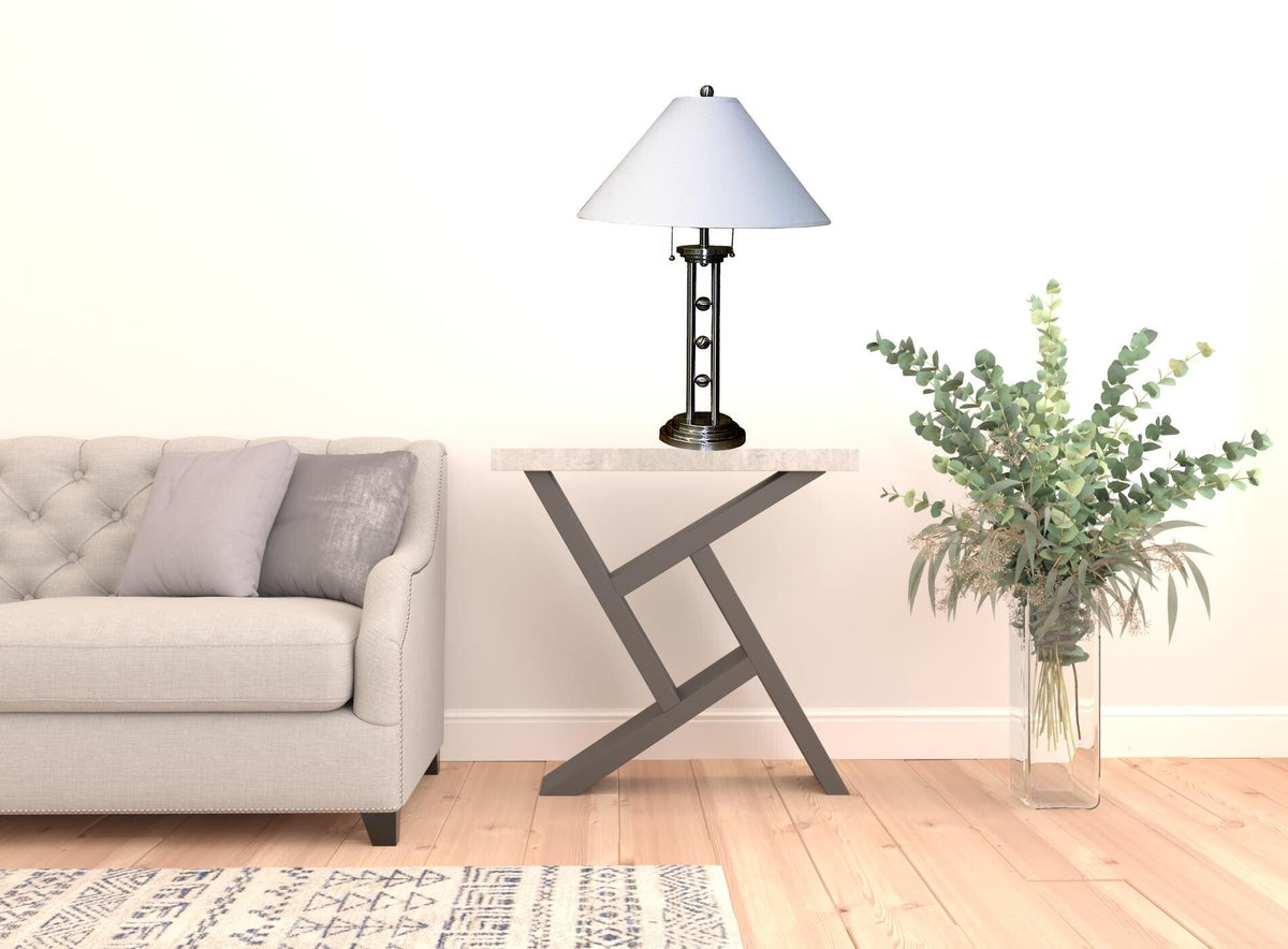 27" Silver Metal Two Light Table Lamp With White Classic Empire Shade LuxuryLifeWay Online Store