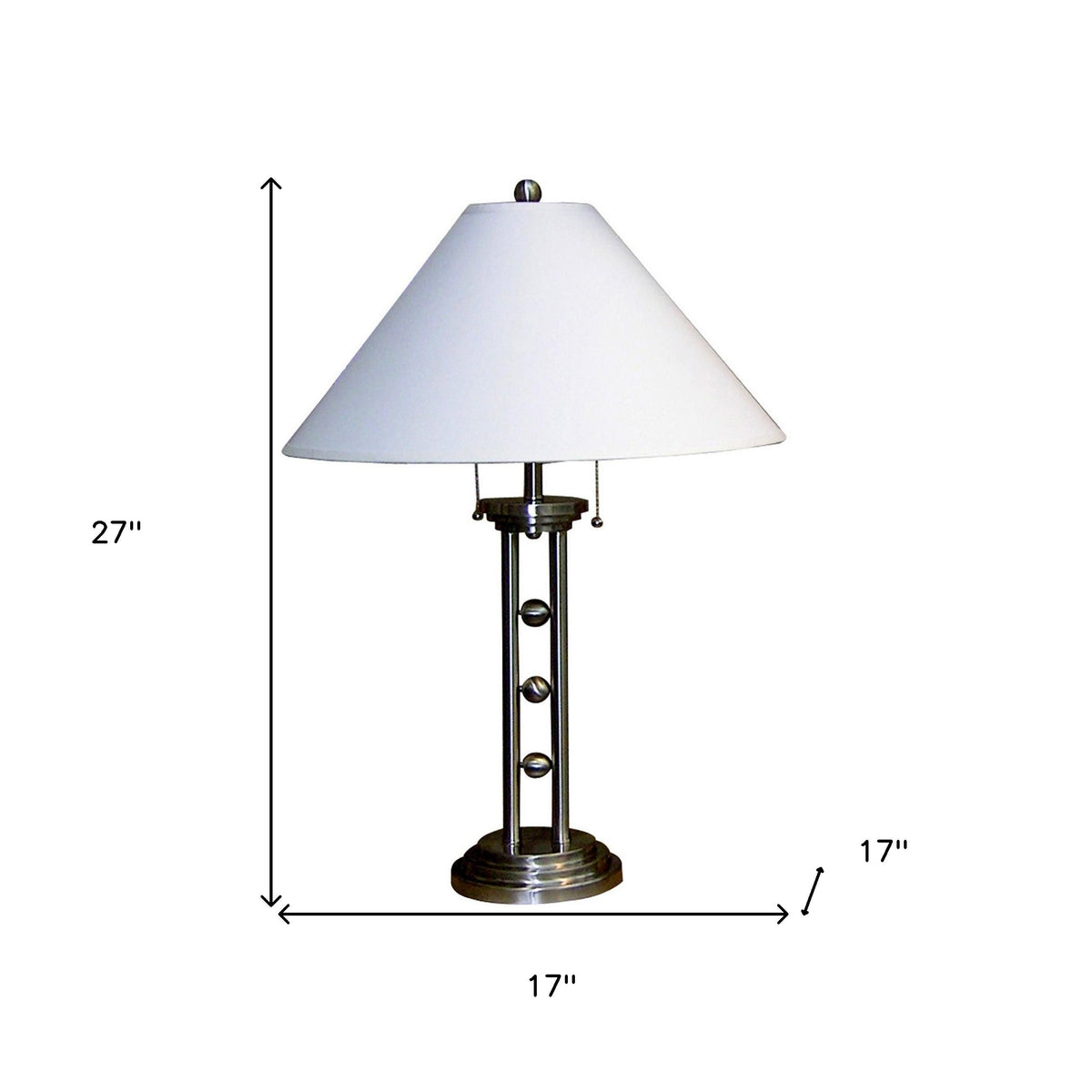 27" Silver Metal Two Light Table Lamp With White Classic Empire Shade LuxuryLifeWay Online Store