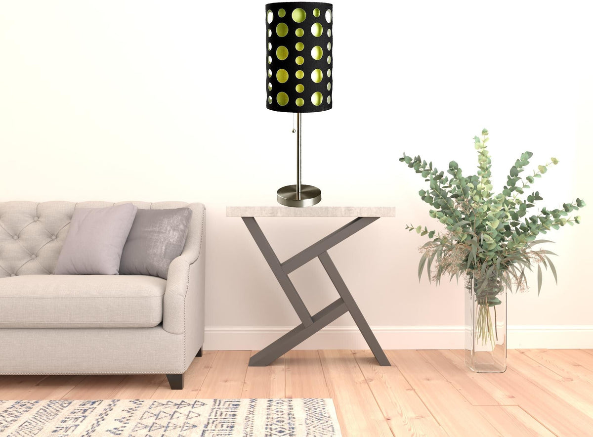 33" Silver Metal Mod Table Lamp With Black And Green Drum Shade LuxuryLifeWay Online Store