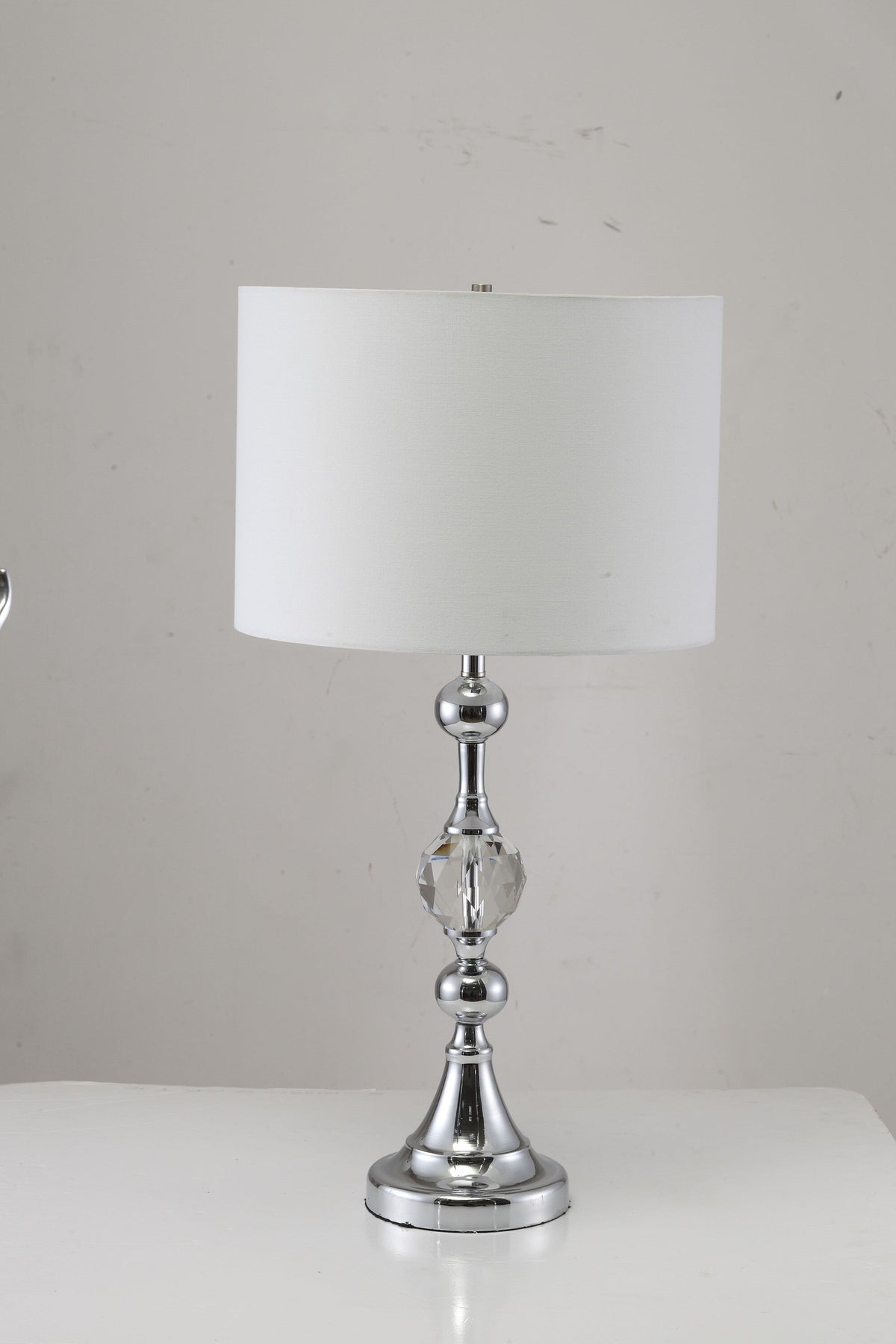 30" Silver Metal Bedside Table Lamp With White Classic Drum Shade LuxuryLifeWay Online Store