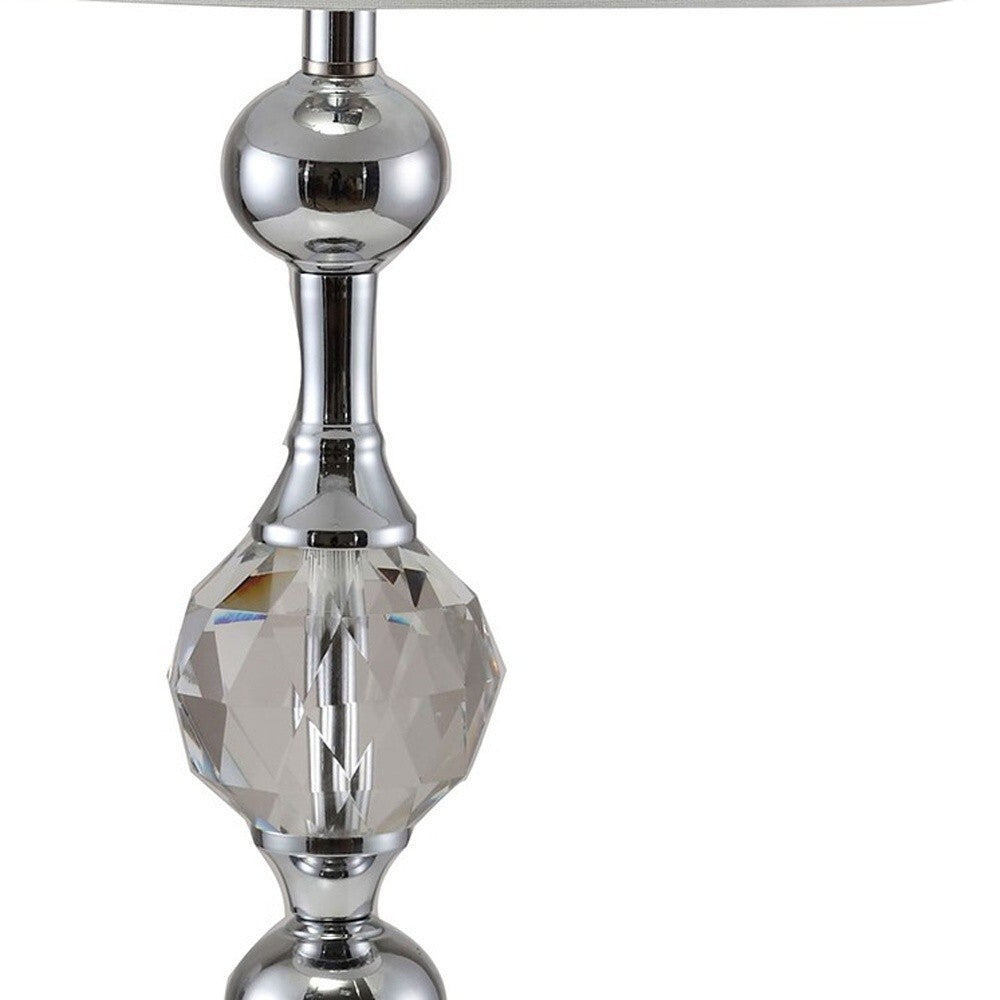 30" Silver Metal Bedside Table Lamp With White Classic Drum Shade LuxuryLifeWay Online Store