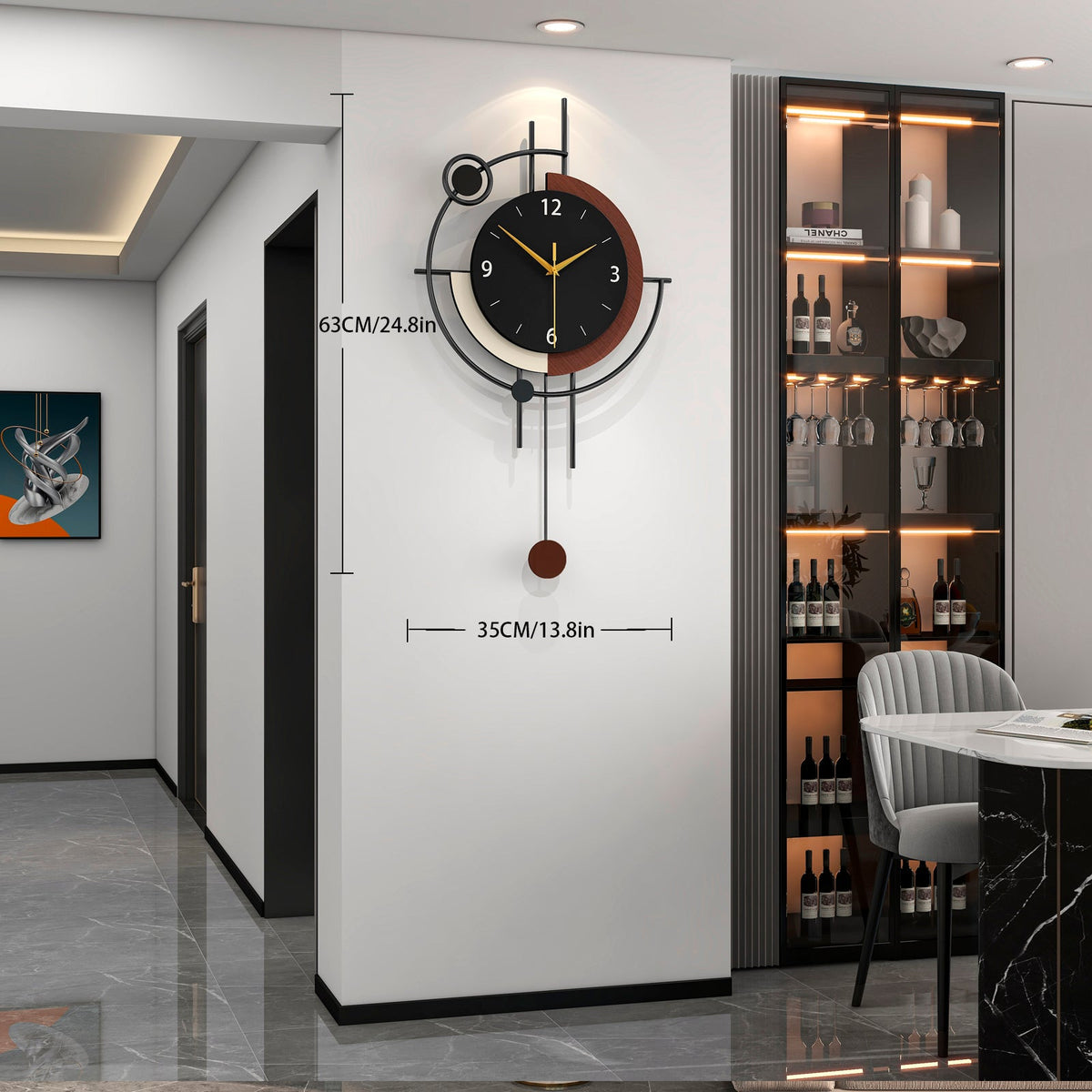 Modern Metal Wall Clock Geometric Decorative Pendulum Home Decor PearlNestDecor.com