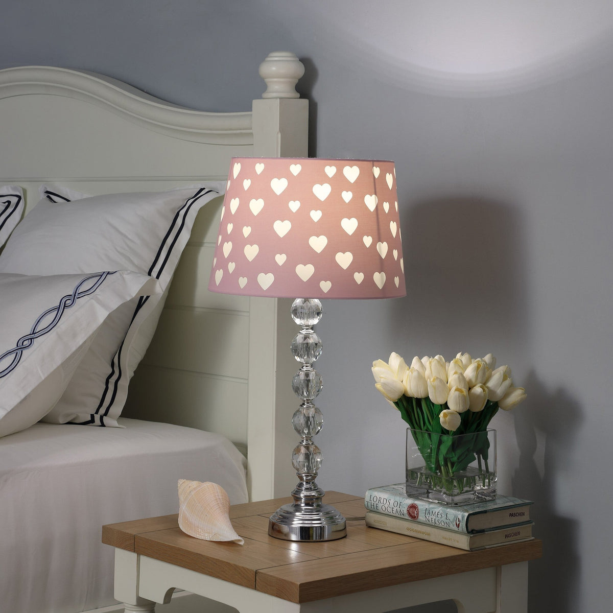 22" Crystal With Pink And White Dot Shade Table Lamp LuxuryLifeWay Online Store