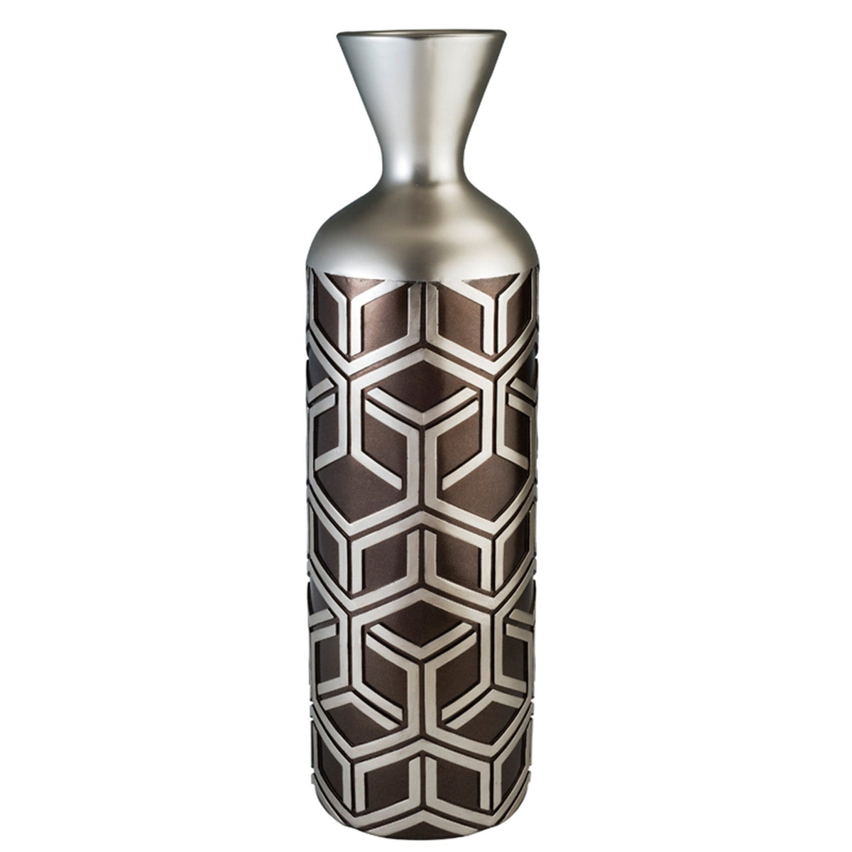 22" Brown and Silver Geometric Cylinder Polyresin Floor Vase LuxuryLifeWay Online Store