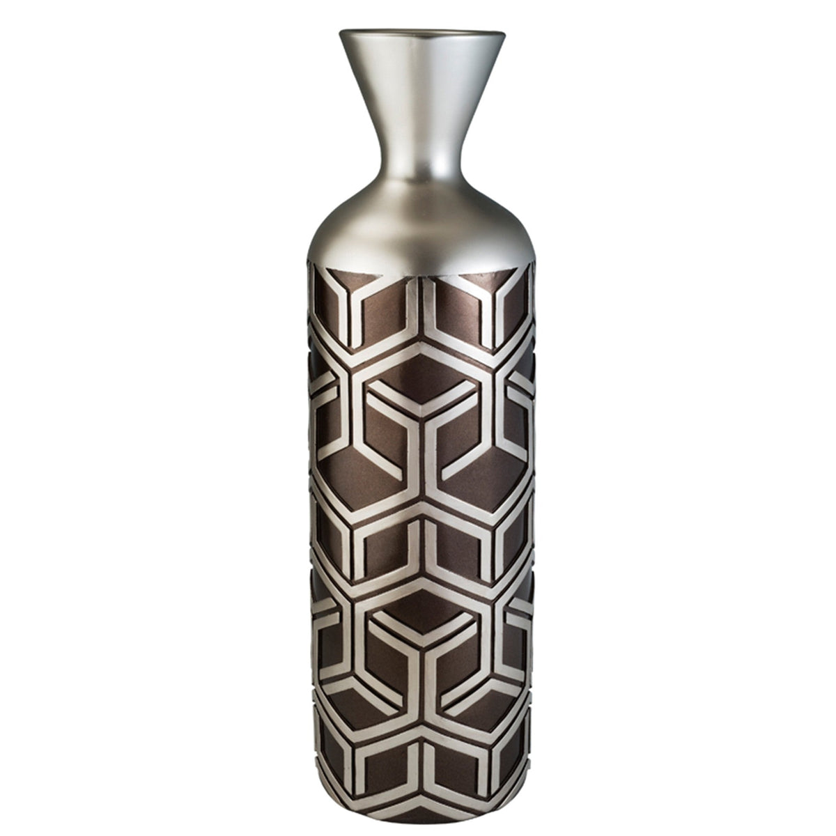 22" Brown and Silver Geometric Cylinder Polyresin Floor Vase LuxuryLifeWay Online Store