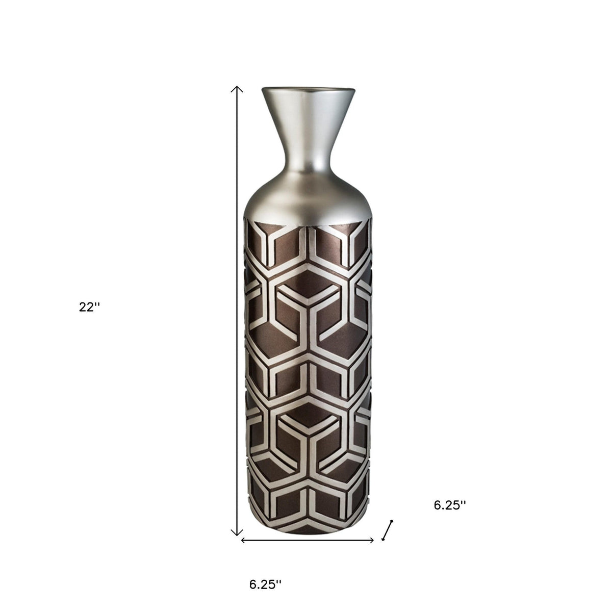22" Brown and Silver Geometric Cylinder Polyresin Floor Vase LuxuryLifeWay Online Store