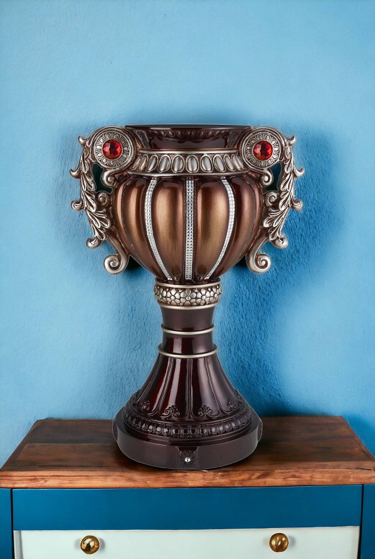 18" Bronze and Silver Floral Urn Polyresin Table Vase With Stones LuxuryLifeWay Online Store