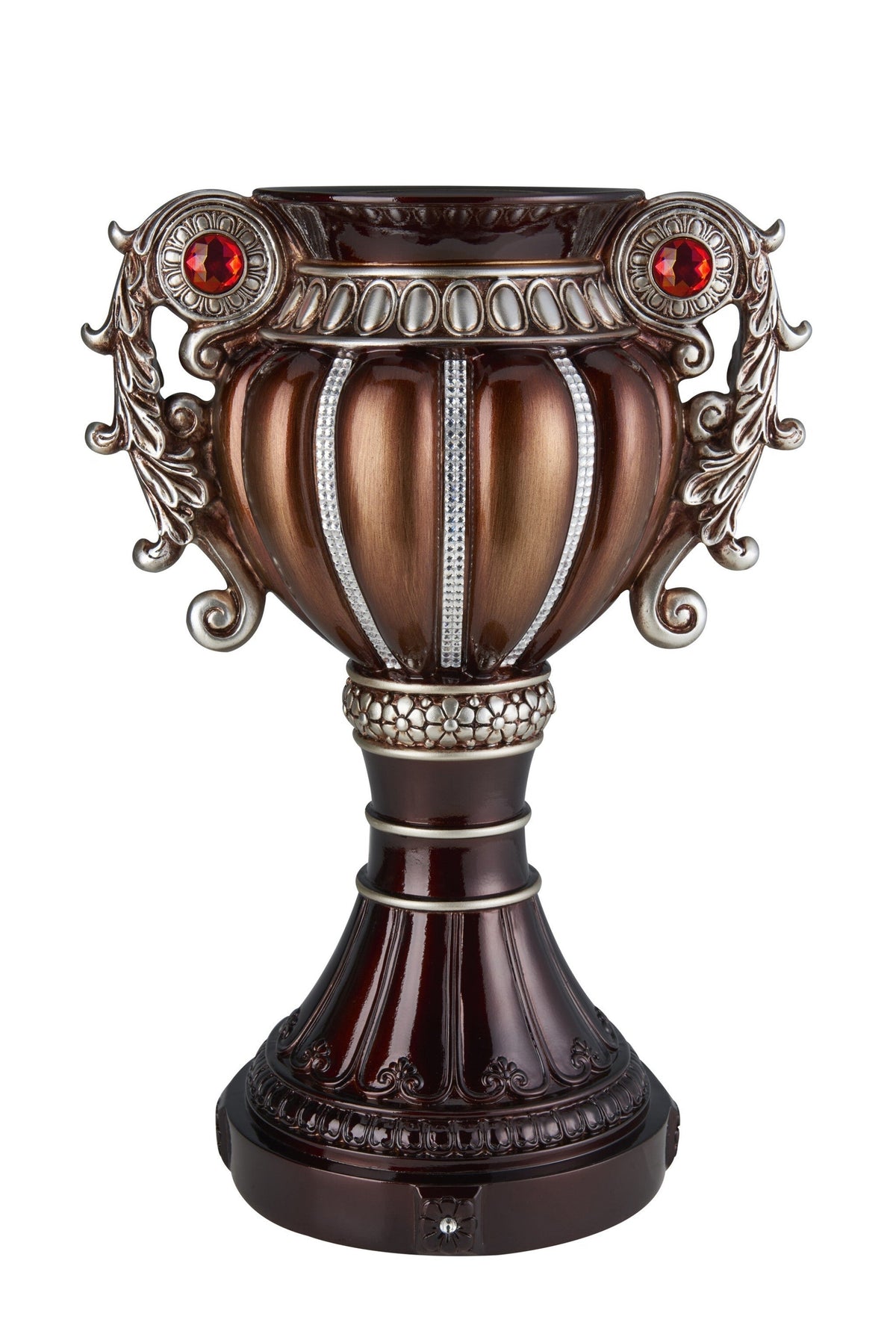 18" Bronze and Silver Floral Urn Polyresin Table Vase With Stones LuxuryLifeWay Online Store