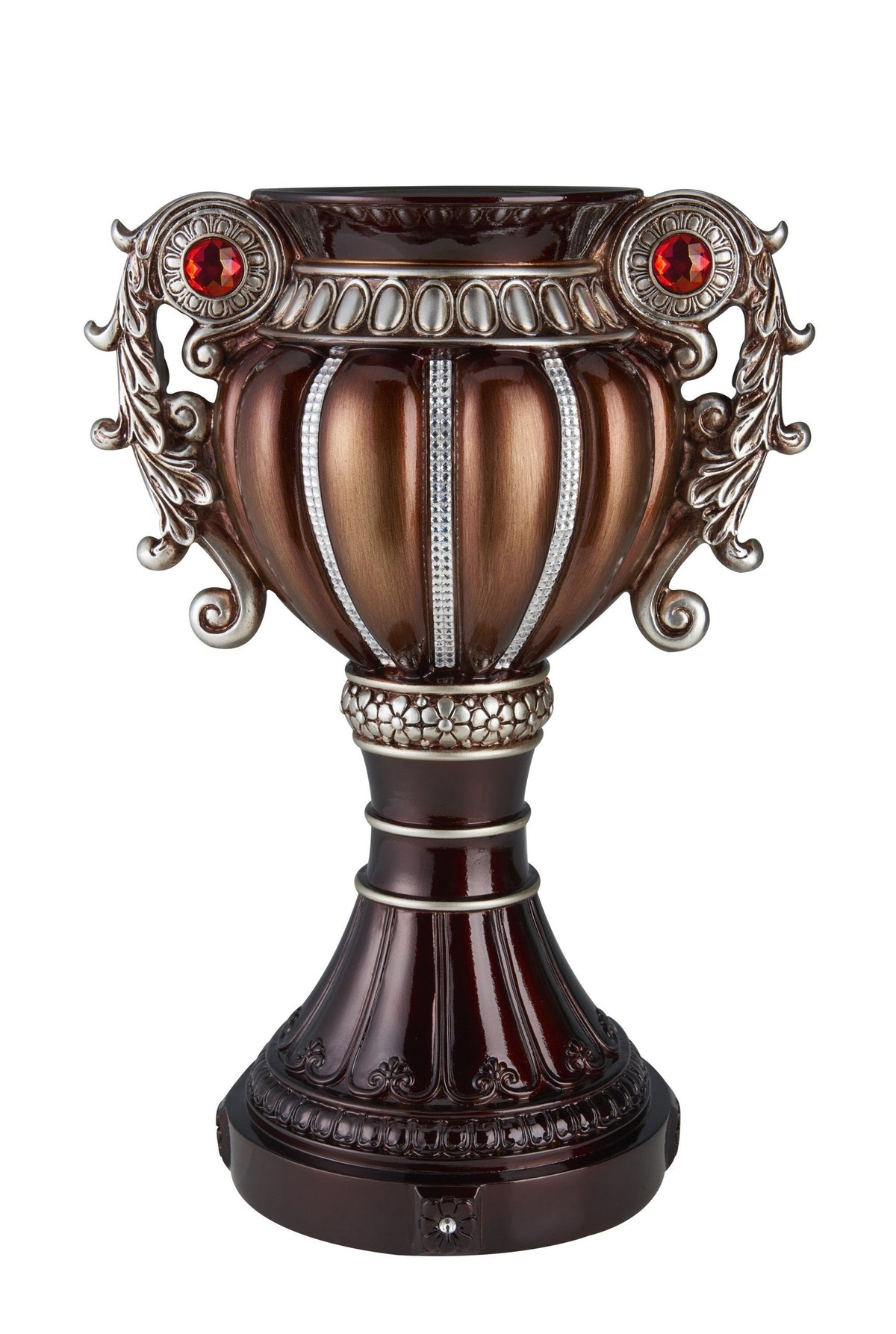 18" Bronze and Silver Floral Urn Polyresin Table Vase With Stones LuxuryLifeWay Online Store