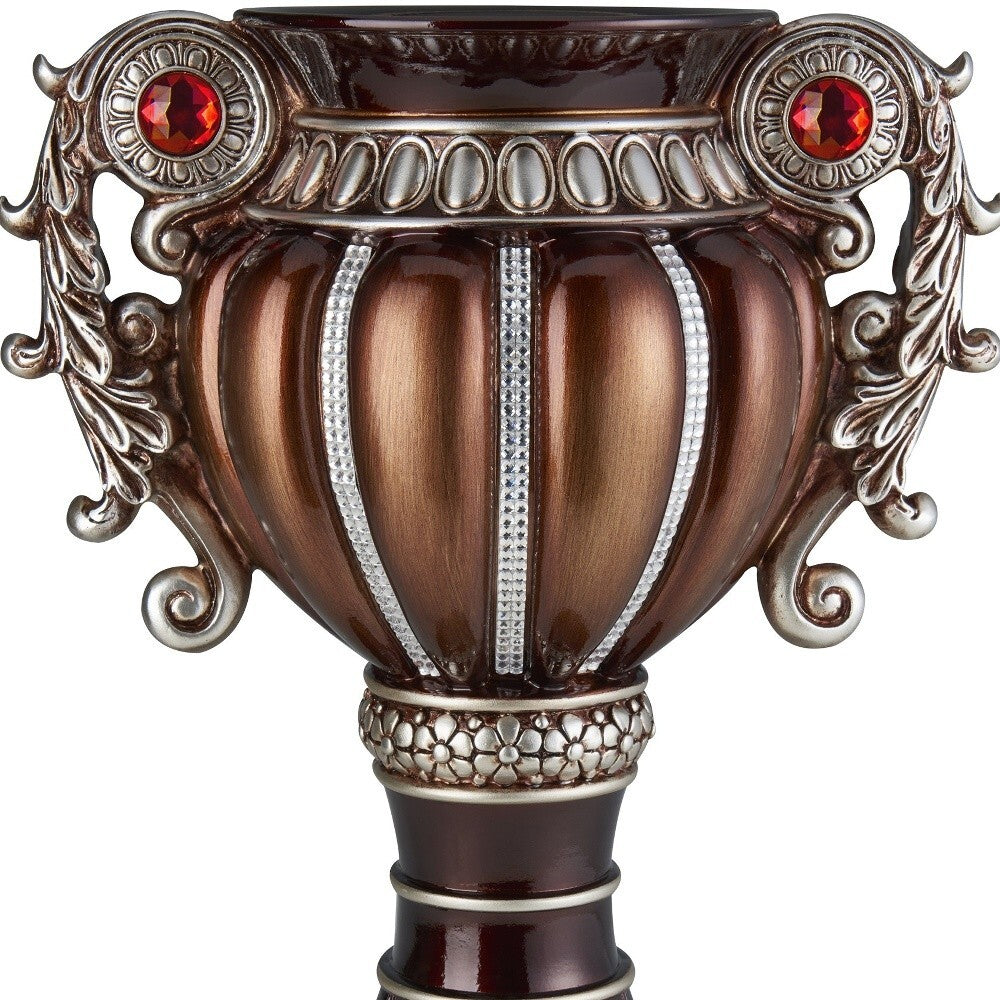 18" Bronze and Silver Floral Urn Polyresin Table Vase With Stones LuxuryLifeWay Online Store