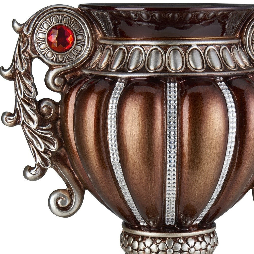 18" Bronze and Silver Floral Urn Polyresin Table Vase With Stones LuxuryLifeWay Online Store