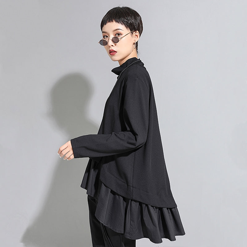 Women's Asymmetrical Ruffle Long Sleeve T-Shirt 2022 Pi-Mart