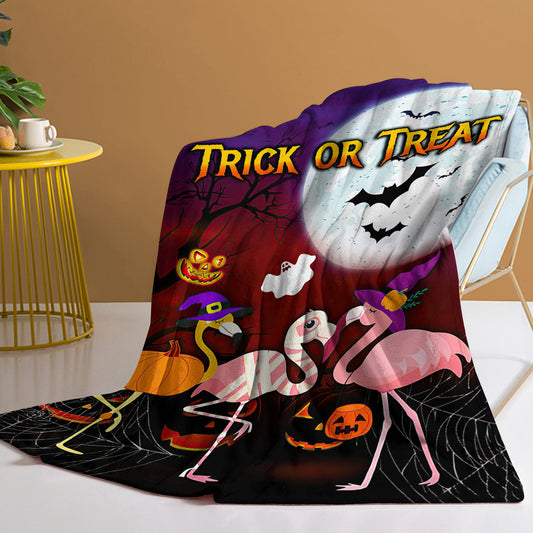 1pc Halloween-themed Pink Flamingo Print Flannel Blanket, Cozy And Warm For Home Use Bed, Sofa, Camping, And Multi-scenario Application Suitable For All Seasons PearlNestDecor.com