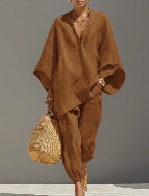 Women's Casual Loose Solid Color Shirt Set NorixaFashion.com
