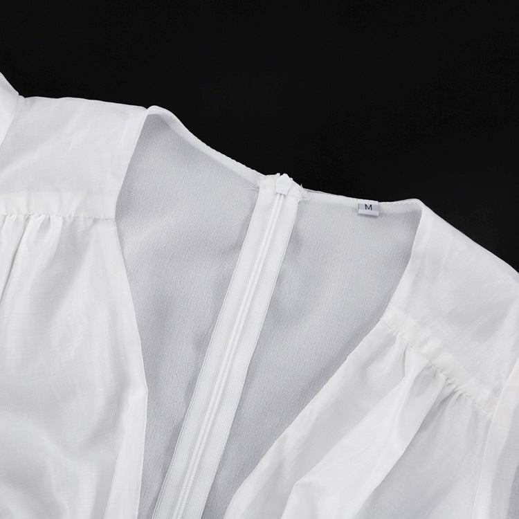 White Corset Puff Sleeve Mini Dress NorixaFashion.com