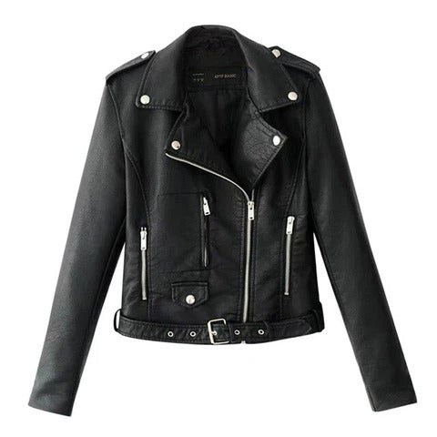 Chic Streetwear Motorcycle Jacket - Women's Slim Fit PU Leather Biker Jacket - Versatile Black & Yellow Hipster Coat CJD