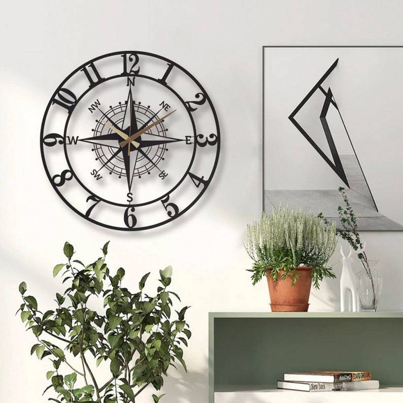 Creative Simple Compass Wall Clock Home Decoration PearlNestDecor.com
