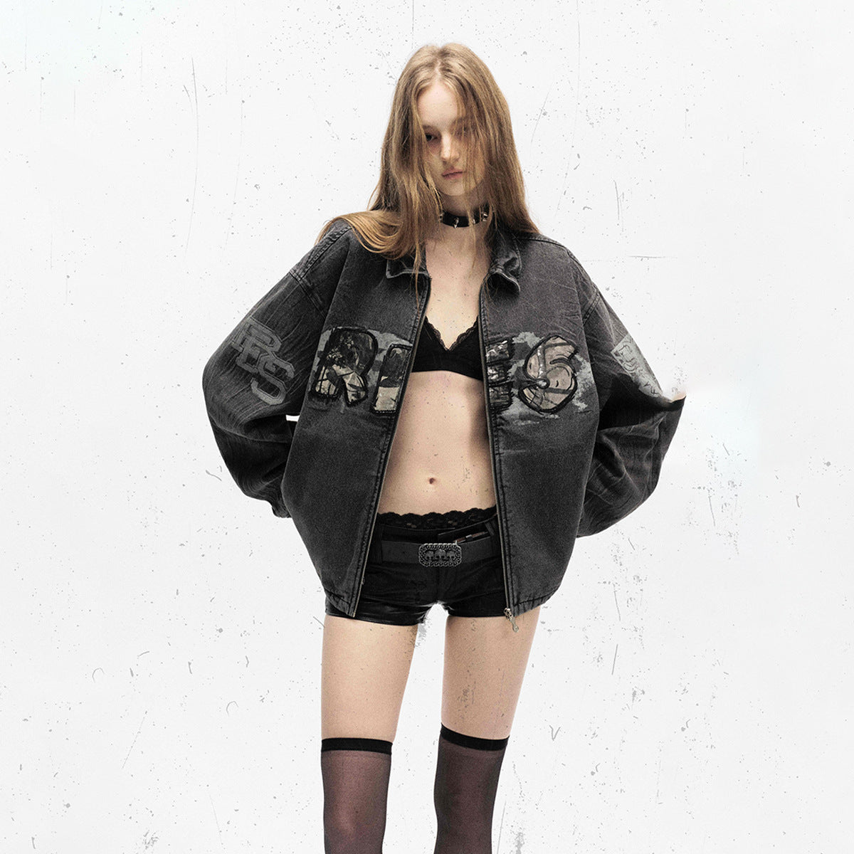 Embroidered Denim Motorcycle Jacket LadyShow.Store