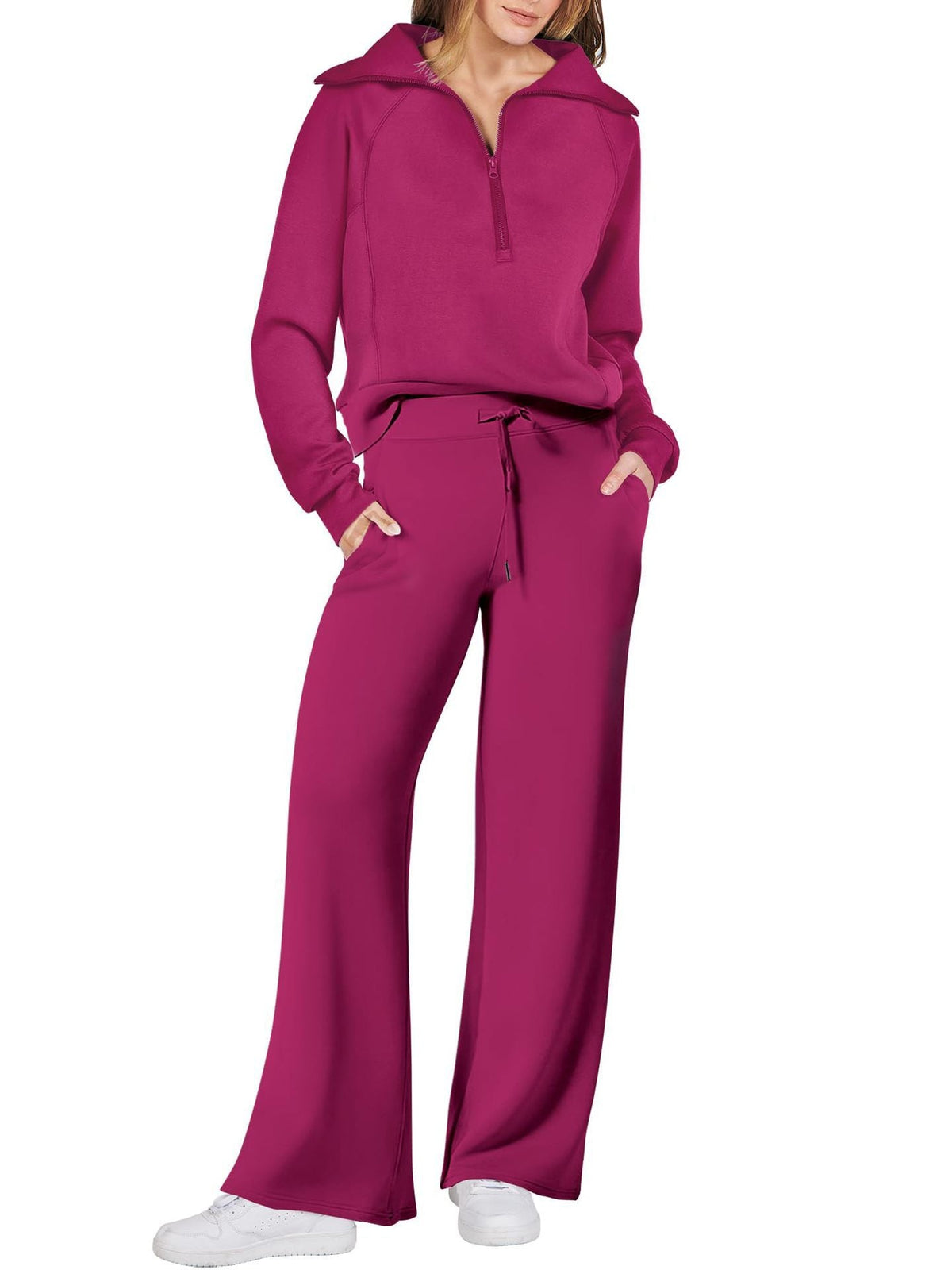 Leisure Sports Suit Long-sleeve Zipper Sweatshirt Wide Leg Pants Two-piece Set NorixaFashion.com