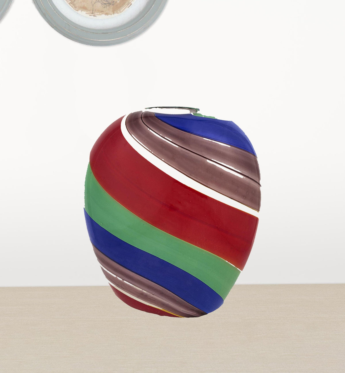 9" Red Blue and Green Striped Round Glass Table Vase LuxuryLifeWay Online Store