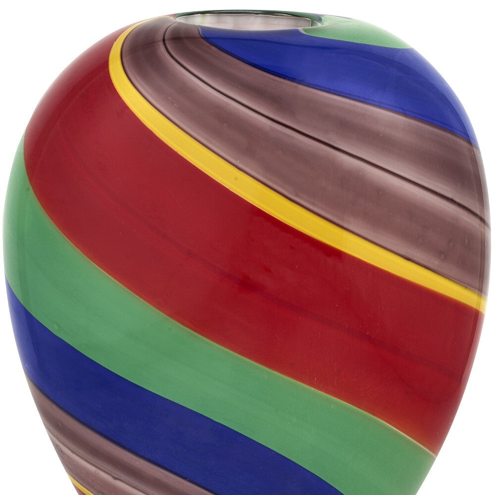 9" Red Blue and Green Striped Round Glass Table Vase LuxuryLifeWay Online Store