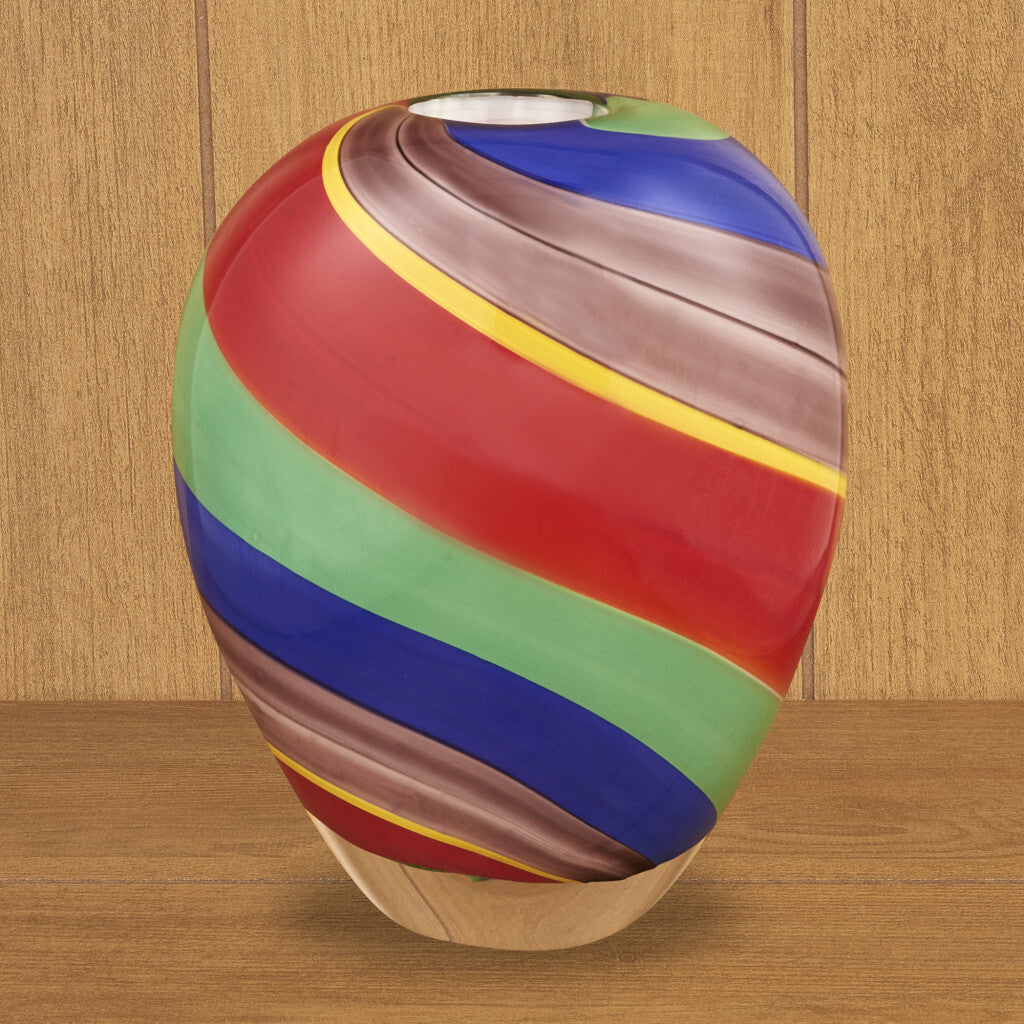 9" Red Blue and Green Striped Round Glass Table Vase LuxuryLifeWay Online Store