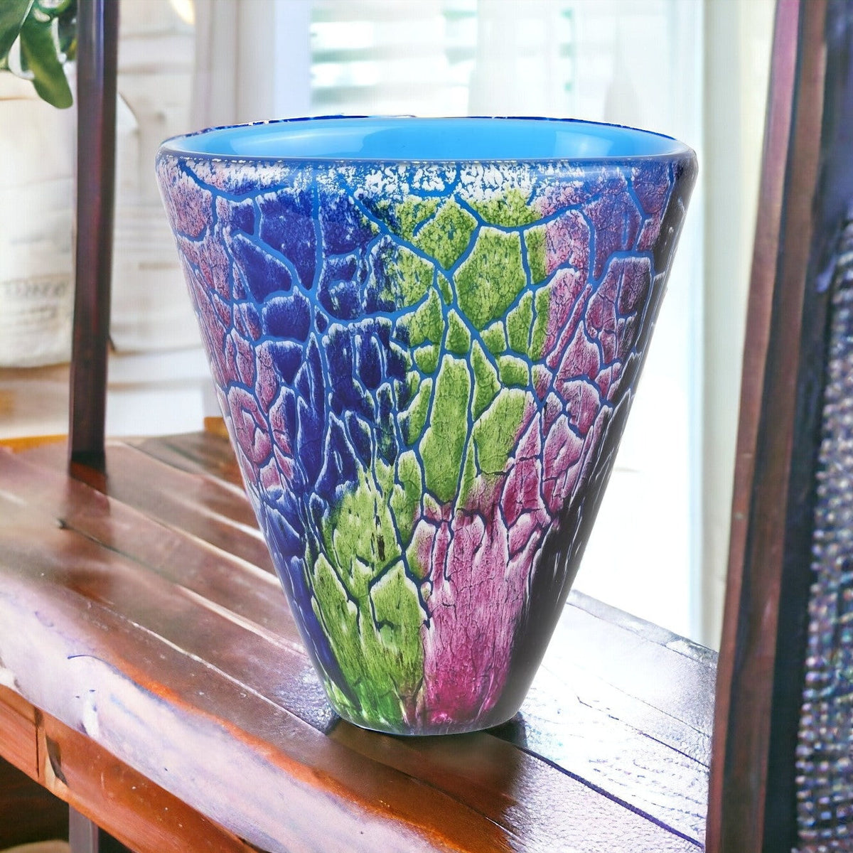 8" Blue and Green Murano Glass Abstract Oval Table Vase LuxuryLifeWay Online Store