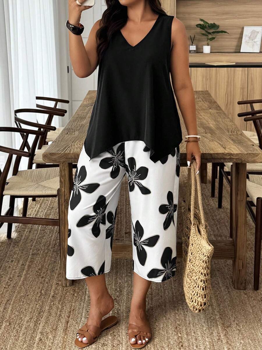 Women's Casual Elegant Printed Cropped Pants Set LadyShow.Store