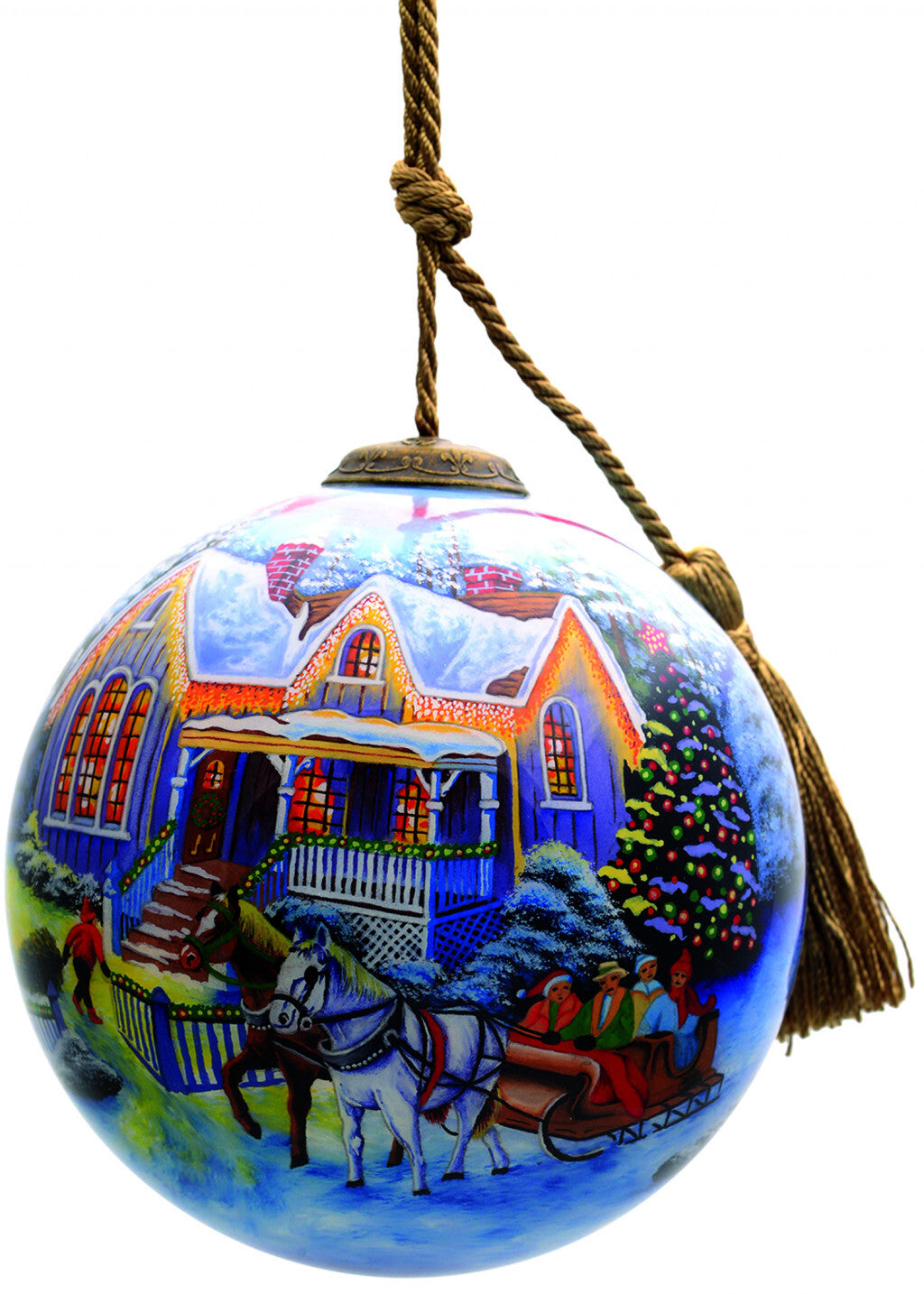 Christmas Home and Horse Carriage Hand Painted Mouth Blown Glass Ornament LuxuryLifeWay Online Store
