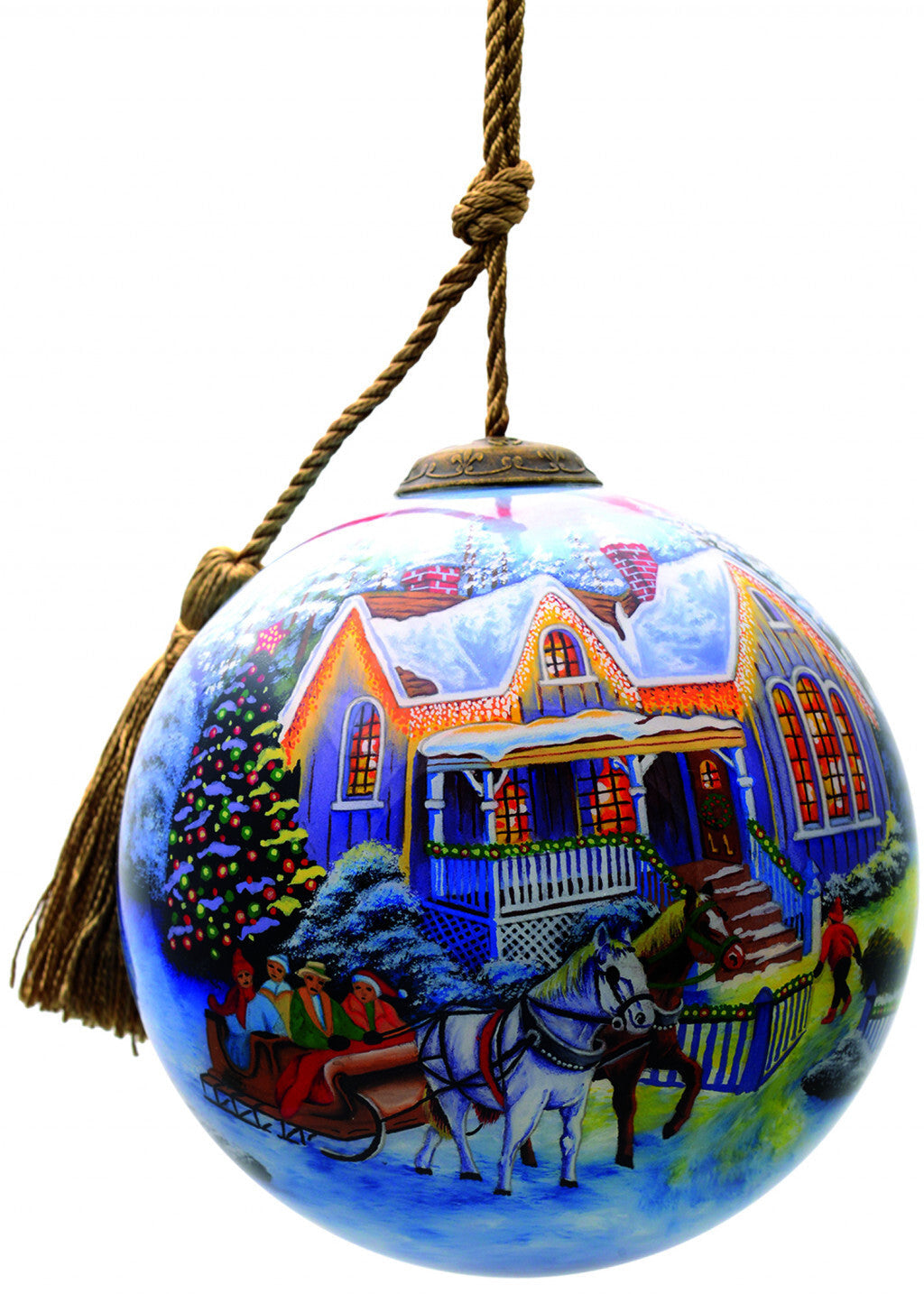 Christmas Home and Horse Carriage Hand Painted Mouth Blown Glass Ornament LuxuryLifeWay Online Store