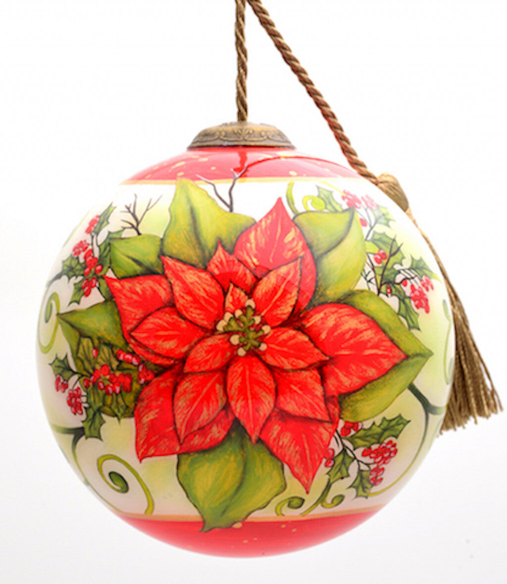 Poinsettia Flower Hand Painted Mouth Blown Glass Ornament LuxuryLifeWay Online Store