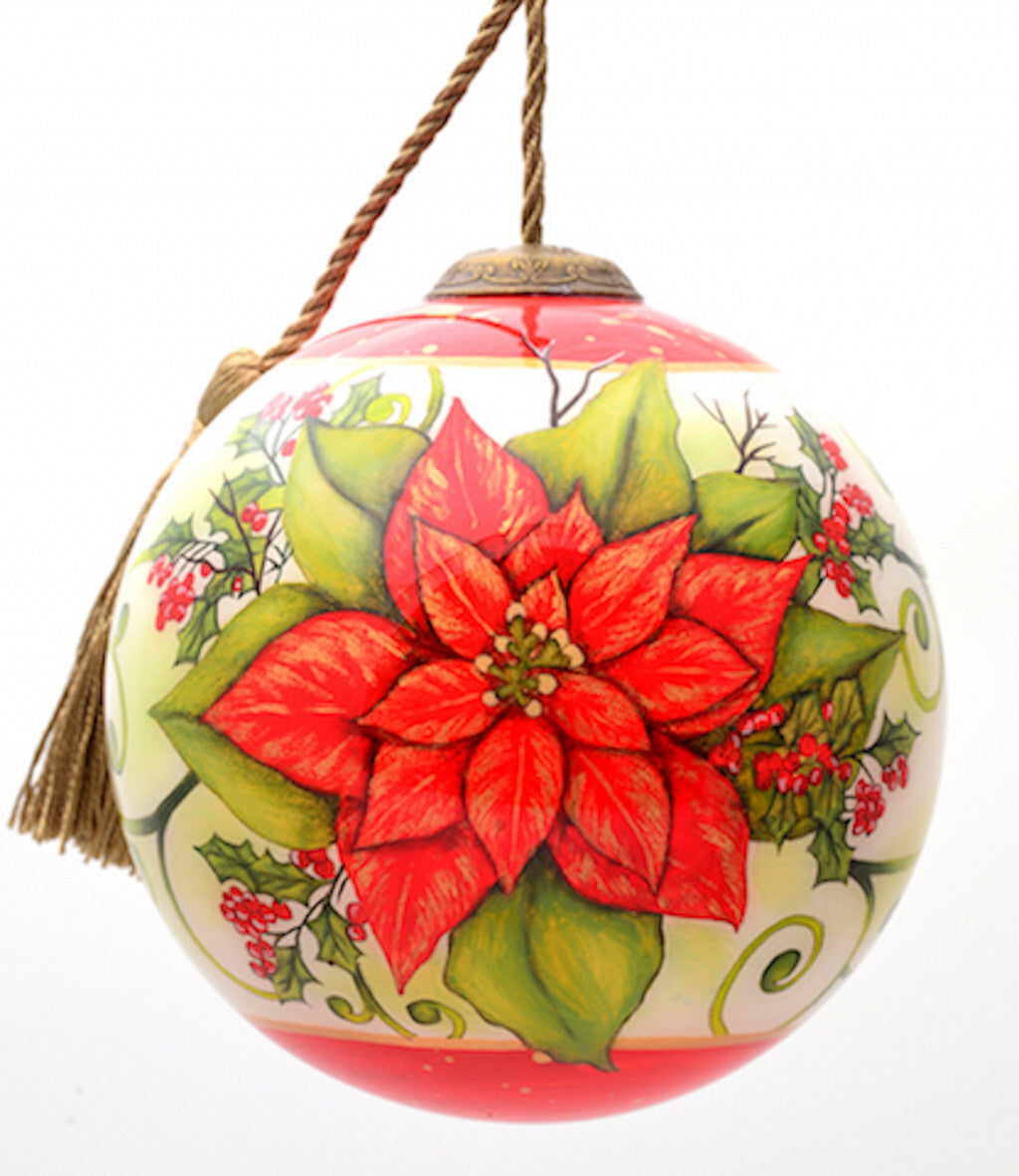 Poinsettia Flower Hand Painted Mouth Blown Glass Ornament LuxuryLifeWay Online Store