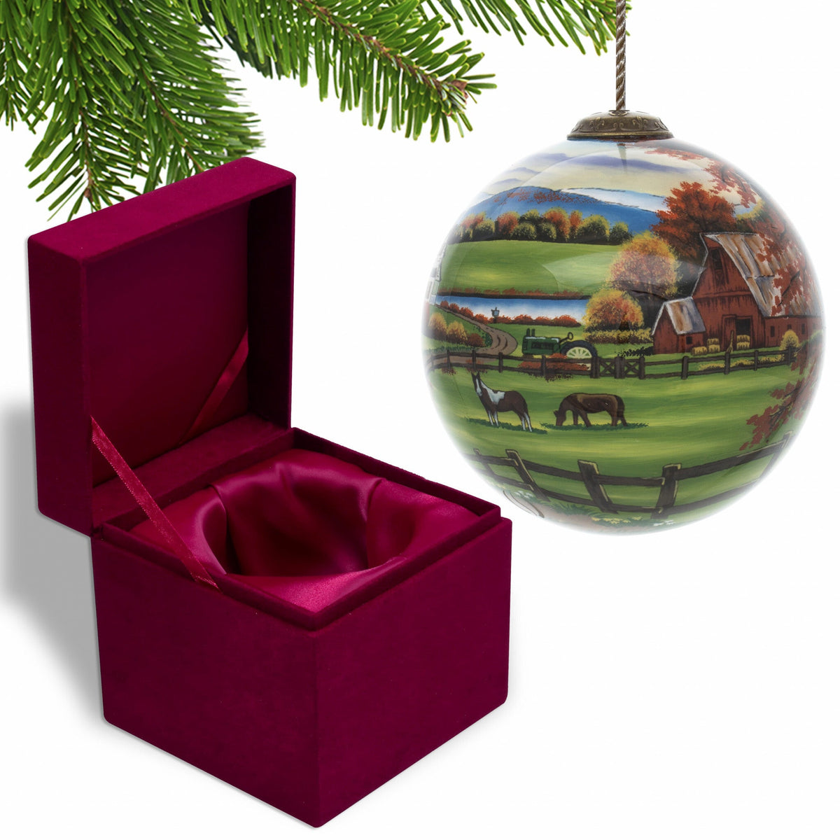 Farm in the Fall Scenery Hand Painted Mouth Blown Glass Ornament LuxuryLifeWay Online Store
