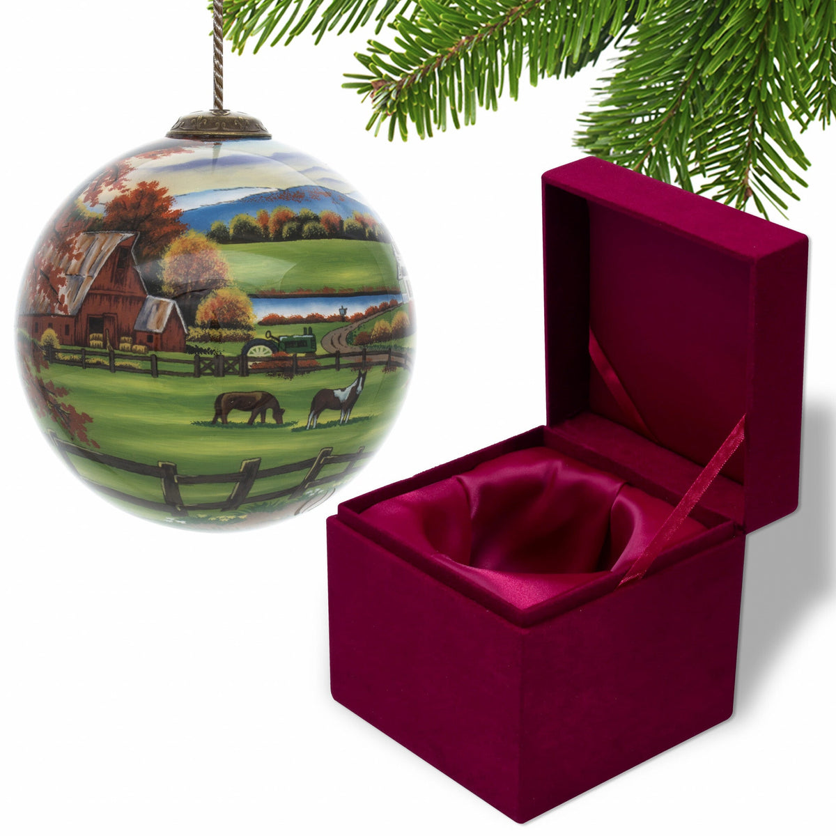 Farm in the Fall Scenery Hand Painted Mouth Blown Glass Ornament LuxuryLifeWay Online Store