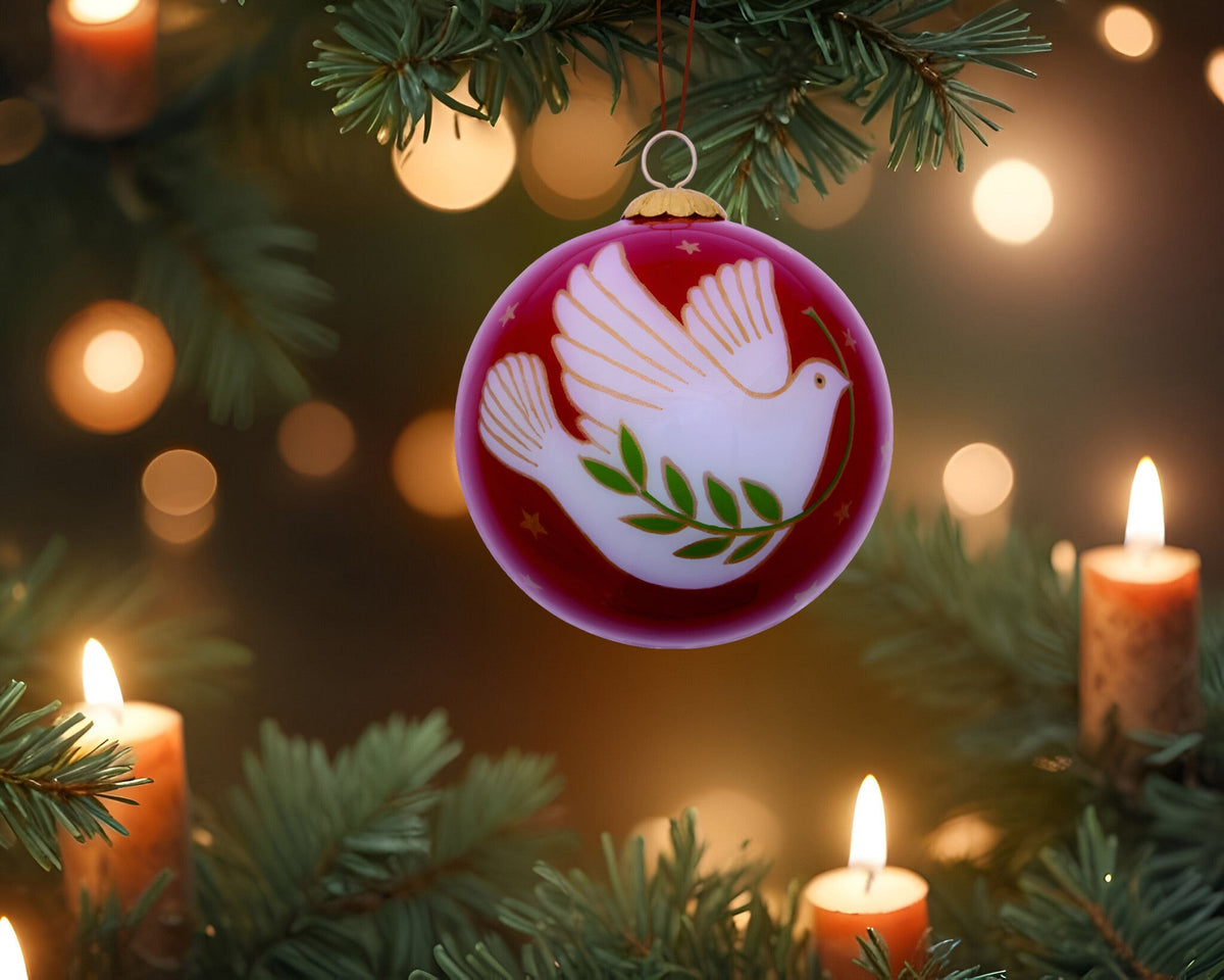 Peace on Earth Dove Hand Painted Mouth Blown Glass Ornament LuxuryLifeWay Online Store