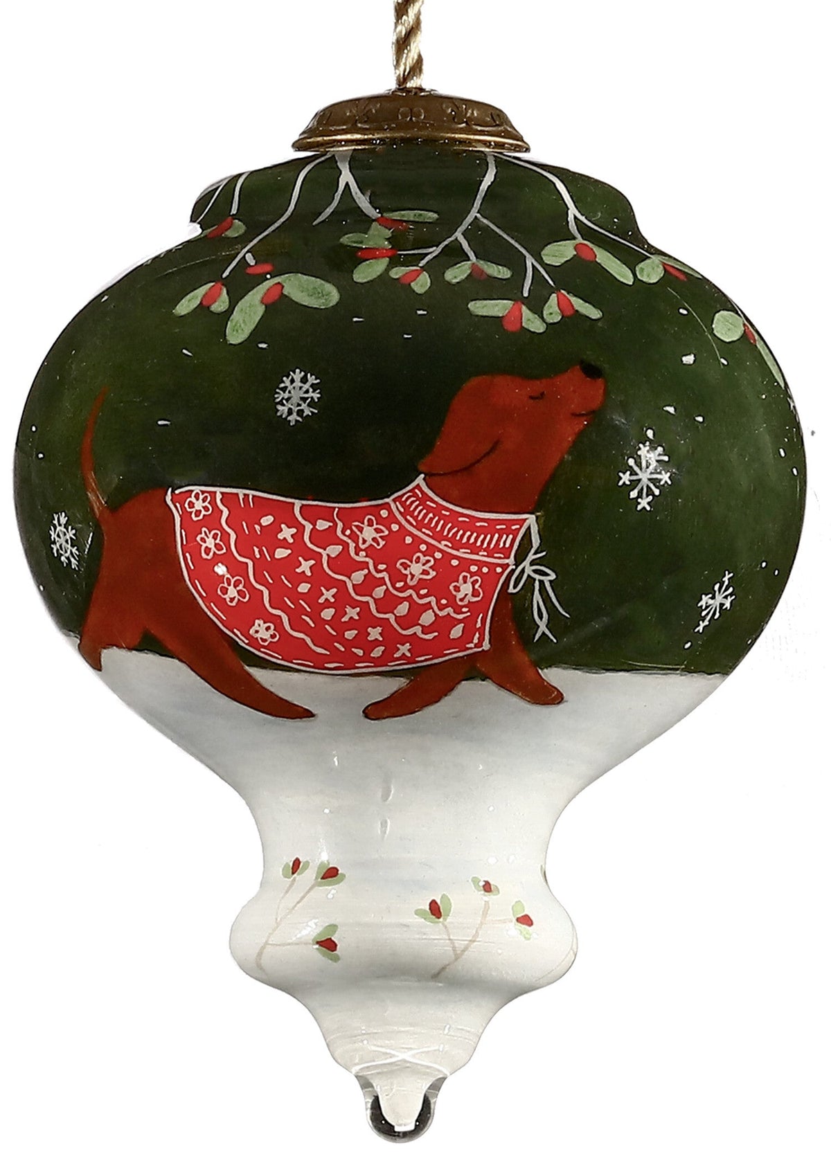 Trotting Dog in Comfy Christmas Attire Hand Painted Mouth Blown Glass Ornament LuxuryLifeWay Online Store