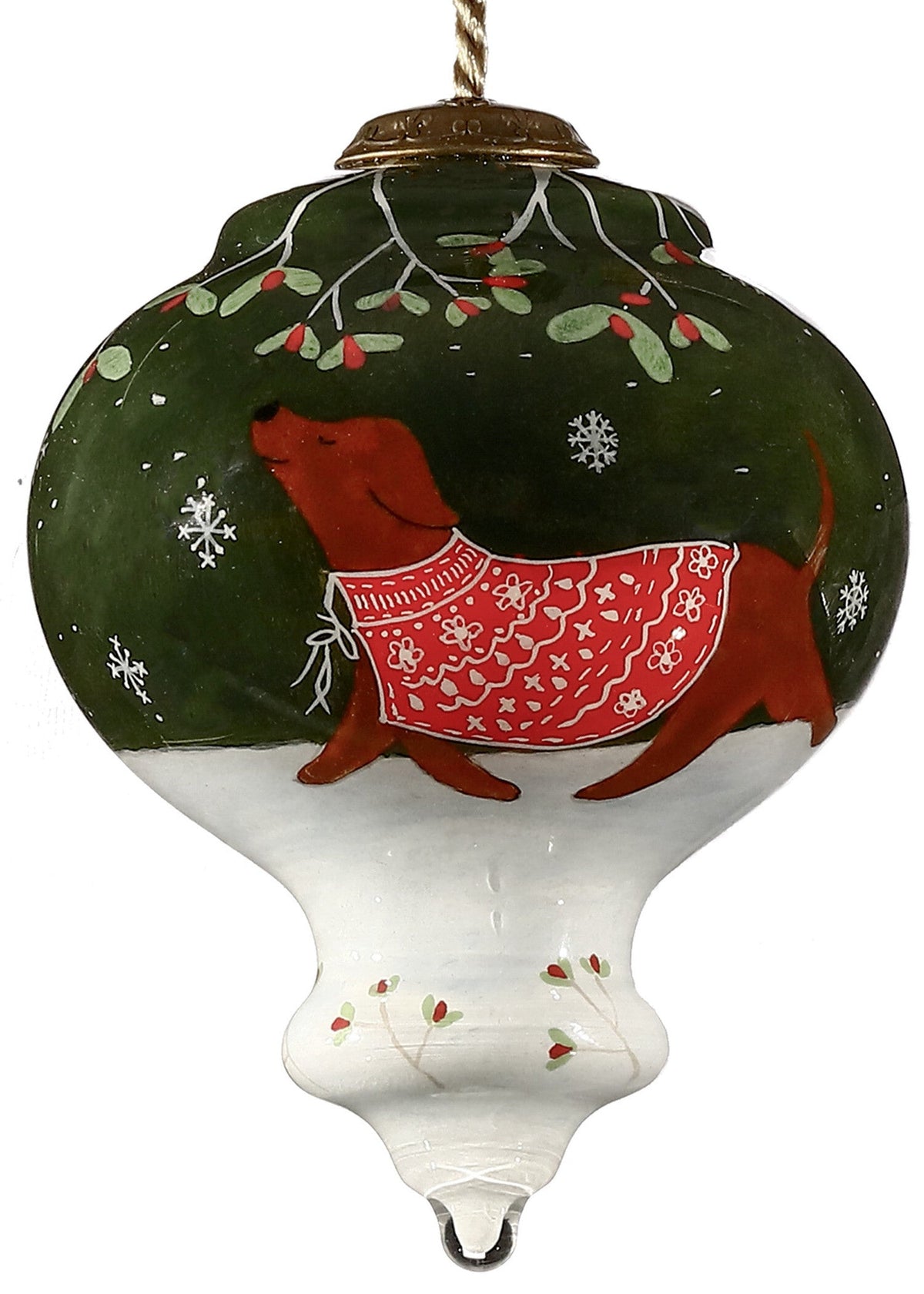 Trotting Dog in Comfy Christmas Attire Hand Painted Mouth Blown Glass Ornament LuxuryLifeWay Online Store